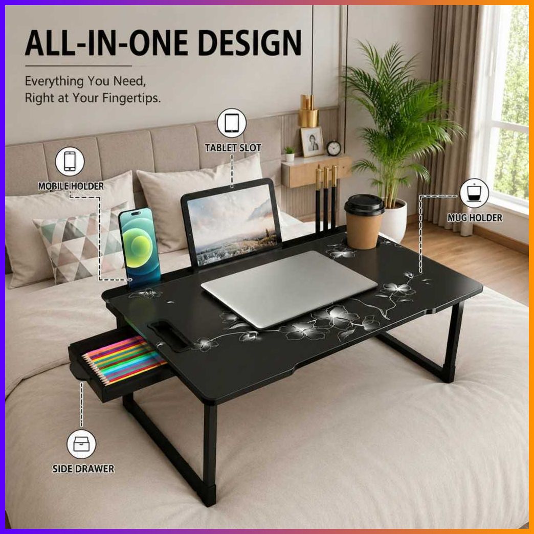 FLAWER COTTED Plastic Study Table Wood Portable Laptop Table-image-41
