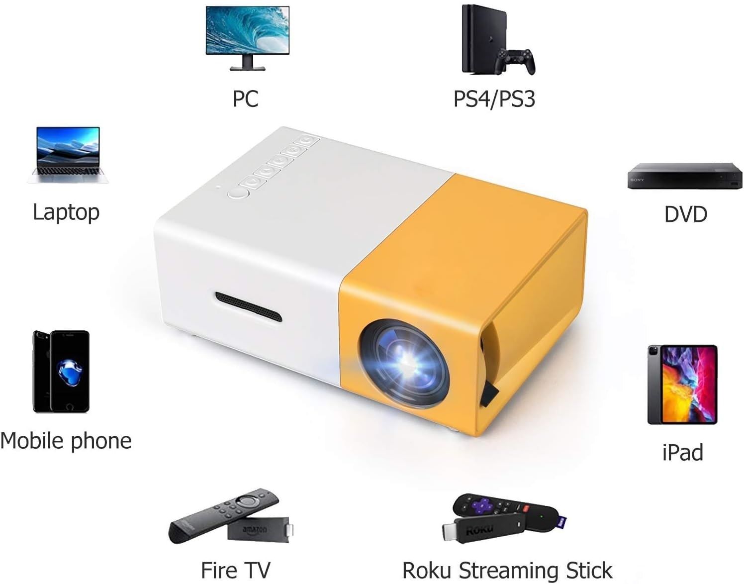 VOLTegIC Smart-Home 1080P Projector 400LM with USB Interfaces 400 lm LED Corded & Cordless Mobiles Portable Projector-image-10