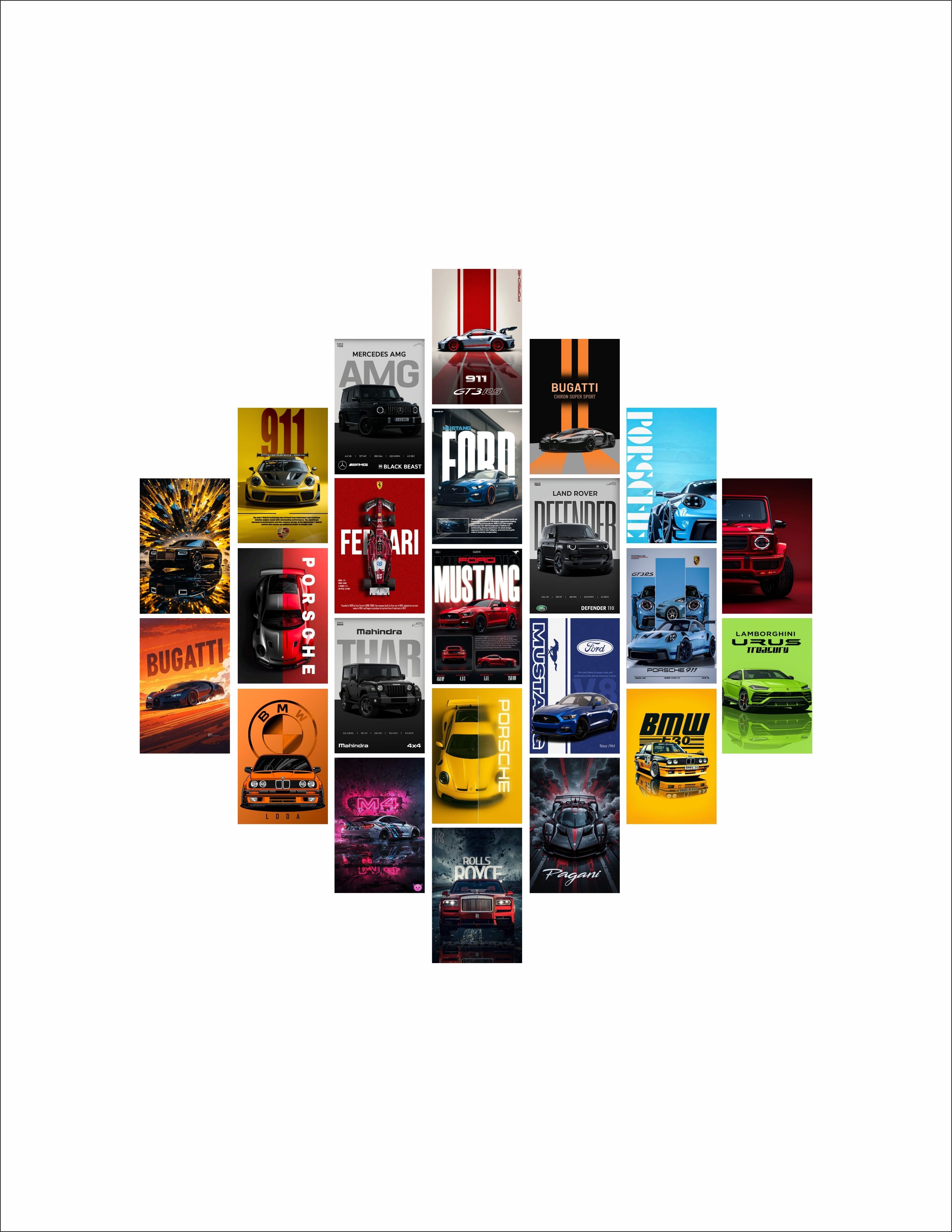 Pack of 24 Luxury Supercar Posters Collage Set for Wall Decor | Sports Car Theme HD Printed Wall Art Posters for Bedroom, Living Room & Boys Room Vinyl-image-0
