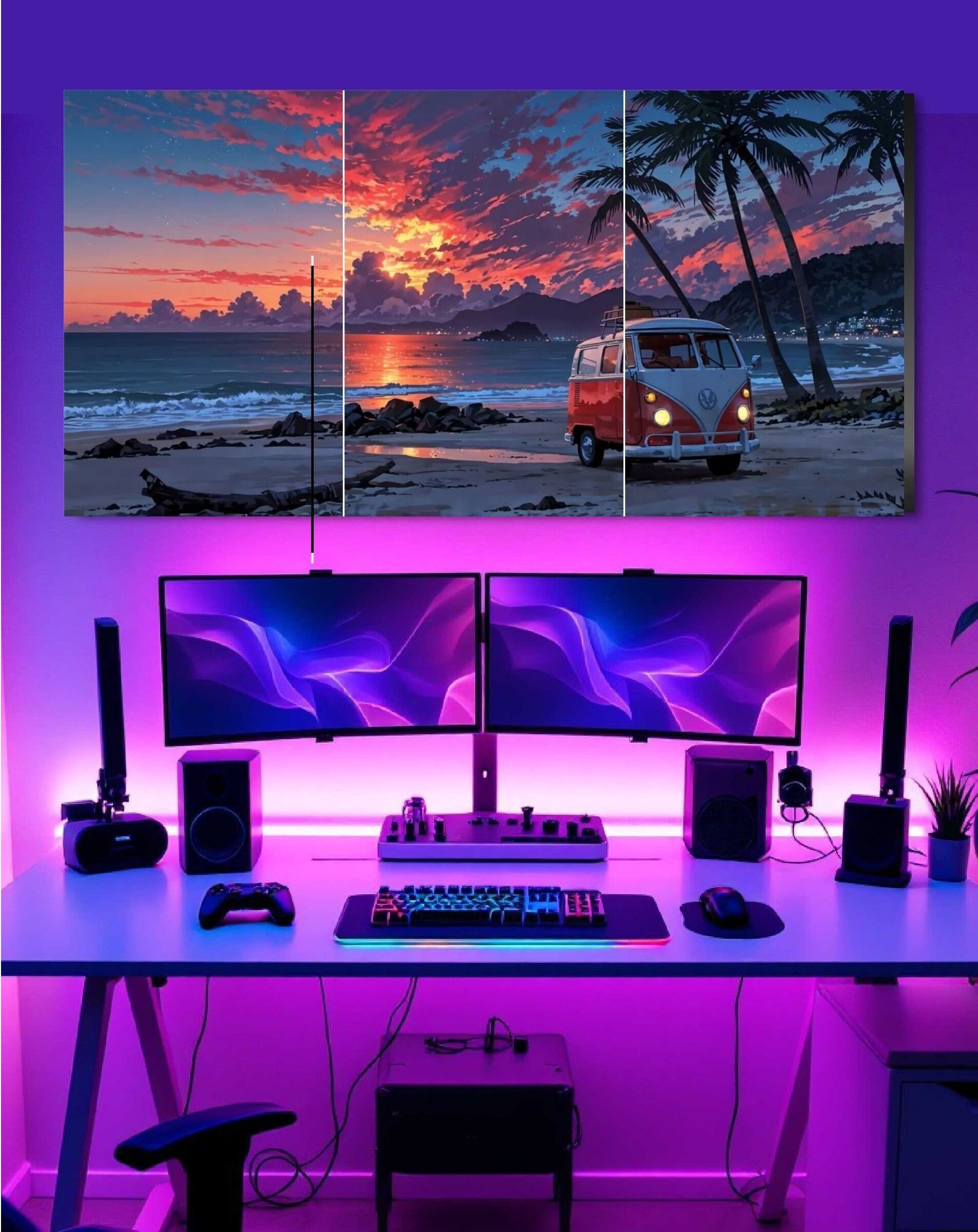Relaxing Beach Sunset and Palm Trees 3pc split poster for home decor Photographic Paper-image-29