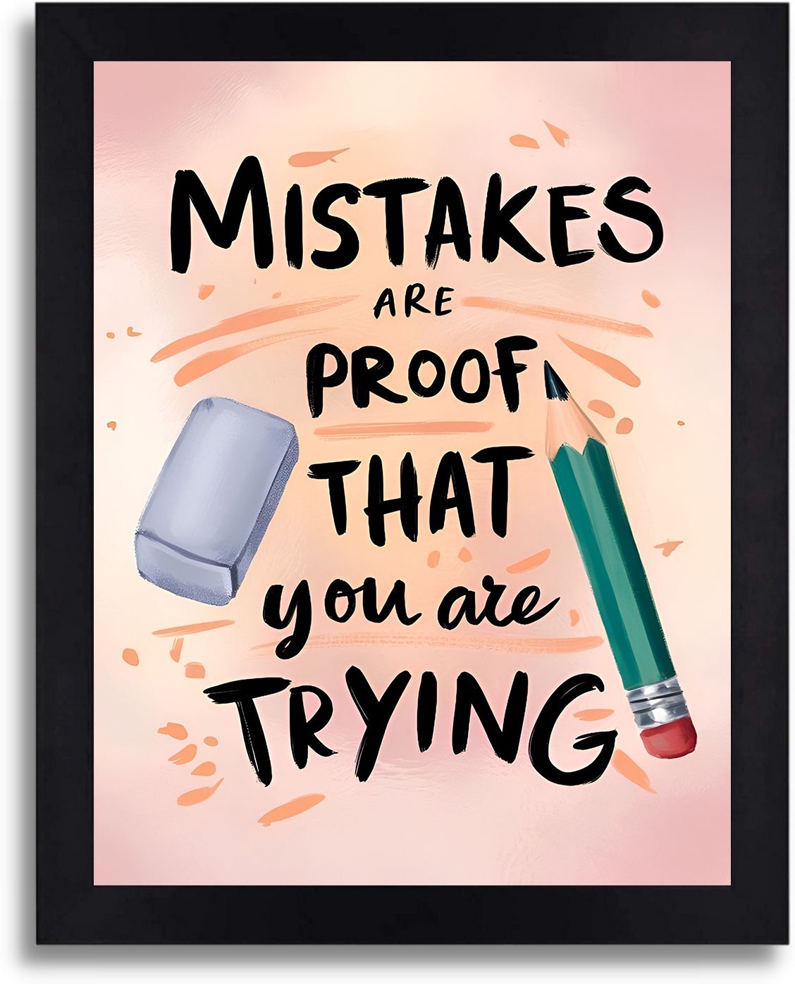 boomrang india Inspirational Quote Wall Frame - "Mistakes Are Proof That You Are Trying" - Motivational Art for Students, Office Desk, Kids Room, Study Room (Black Frame) Paper Print-picture-17