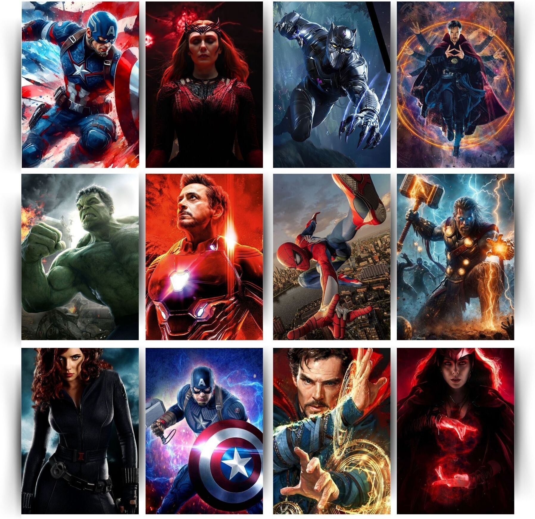 Posters Inc Set of 12 Marvel Heroes Self Adhesive Posters for Wall Home Decoration Items for Living Room Aesthetic Wall Stickers Birthday Gift for Men 300 GSM A4 Size Paper Glue Dots Included 21 cm Paper Print-image-13