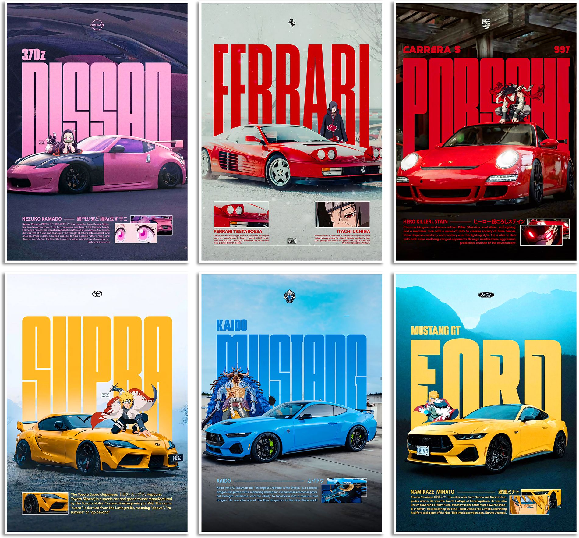 Pack of 6 Car X Anime Posters – Premium 350GSM, A4 Size – Vibrant Room Decor for Bedroom, Living Room, Office – Perfect Gift for Car & Anime Lovers | Glue Dots Included Fine Art Print-image-37