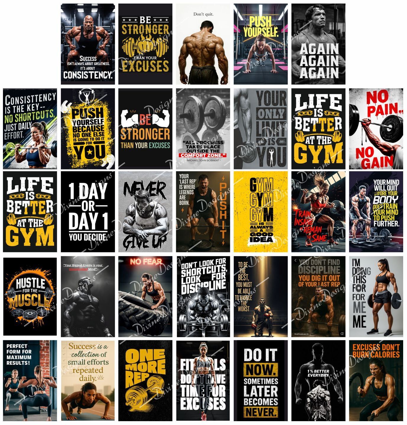 Pack of 33 Gym Freak Design Wall Collage Kit Posters | Posters for Wall Decoration | Wall Art For Bedroom, Office, Living room, (6 inch X 4 inch) Set of 33 Gym Prints Vinyl-image-16