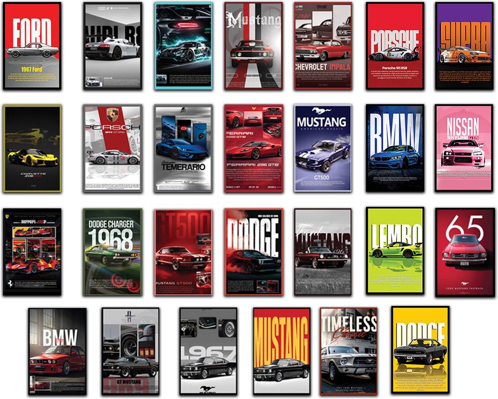 Car Poster for Room | 27 A5 Car Posters Set for Bedroom, Office & Gaming Room Fine Art Print-image-32