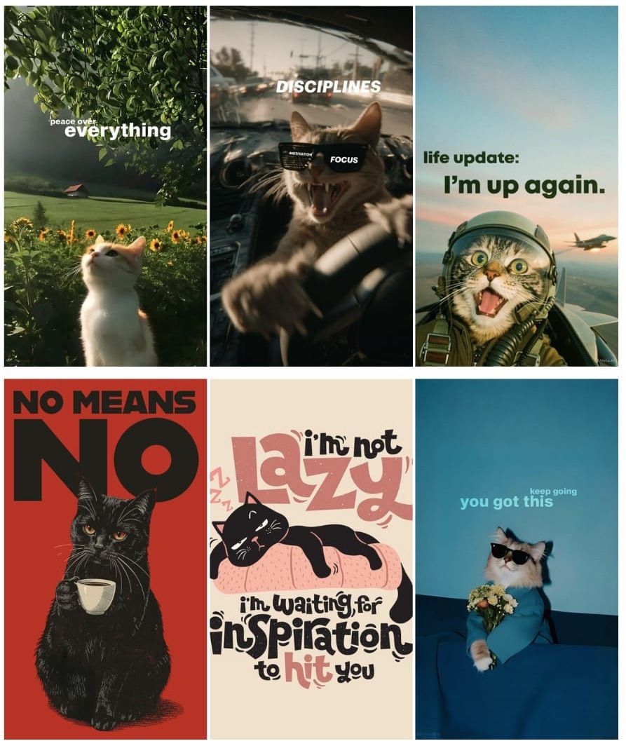 Cute cats A4 Self-Adhesive Vinyl Poster Set (Pack of 6) Transform your personal space instantly with Vinyl Poster Set. Designed to elevate modern home, study, and office decor, this pack includes 6 high-definition A4 posters tailored to inspire and refresh any room. Vinyl-image-39