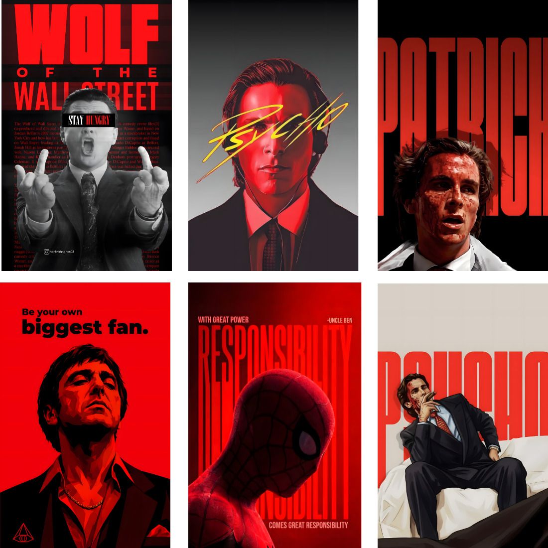 AADHYA RETAILS American Psycho Wolf of Wall Street Scarface and Spider-Man Movie Aesthetic Wall Posters Pack of 6 A4 Size 8.2x11.7 Inch Each Ultra Thick 400 GSM Cardstock Premium HD Cinematic Art Prints Set for Bedroom Living Room Gym and Office Unframed Fine Art Print-image-25