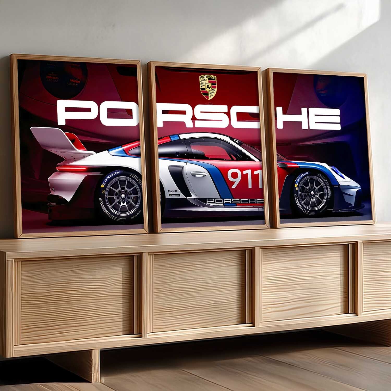 YANVEER Big Porche Car Framed Posters Gift Items for Boys Room Wall Decoration Bedroom Living Room Office Studio Décor | Car Poster Frame for Wall Décor Set Of 3 Size (10 X 13 inch) Photographic Paper-image-40