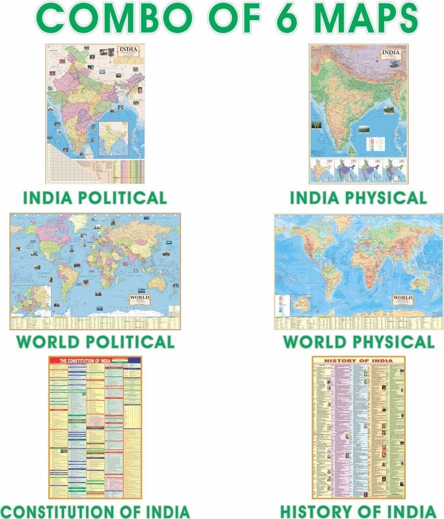 smartbookspublishers (COMBO OF 6 ENGLISH MAPS/CHARTS) INDIAN Constitution Map & History of India Map With India & World Map (Both Political & Physical)| Set Of 6| Map Size (40 * 28) (23 * 36)|Paper Mint| Best Useful for UPSC, SSC, IES and other Competitive Exams. (All English Maps) Paper Print (40 inch X 28 inch) Paper Print-picture-30