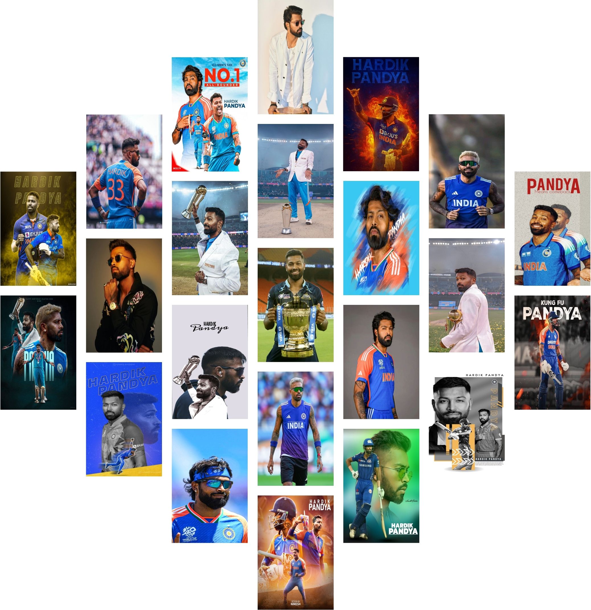Pack of 23 Hardik Pandya Wall Collage Kit Posters | Posters for Wall Decoration | Wall Art For Bedroom, Office, Living room, (6 inch X 4 inch) Vinyl-image-11
