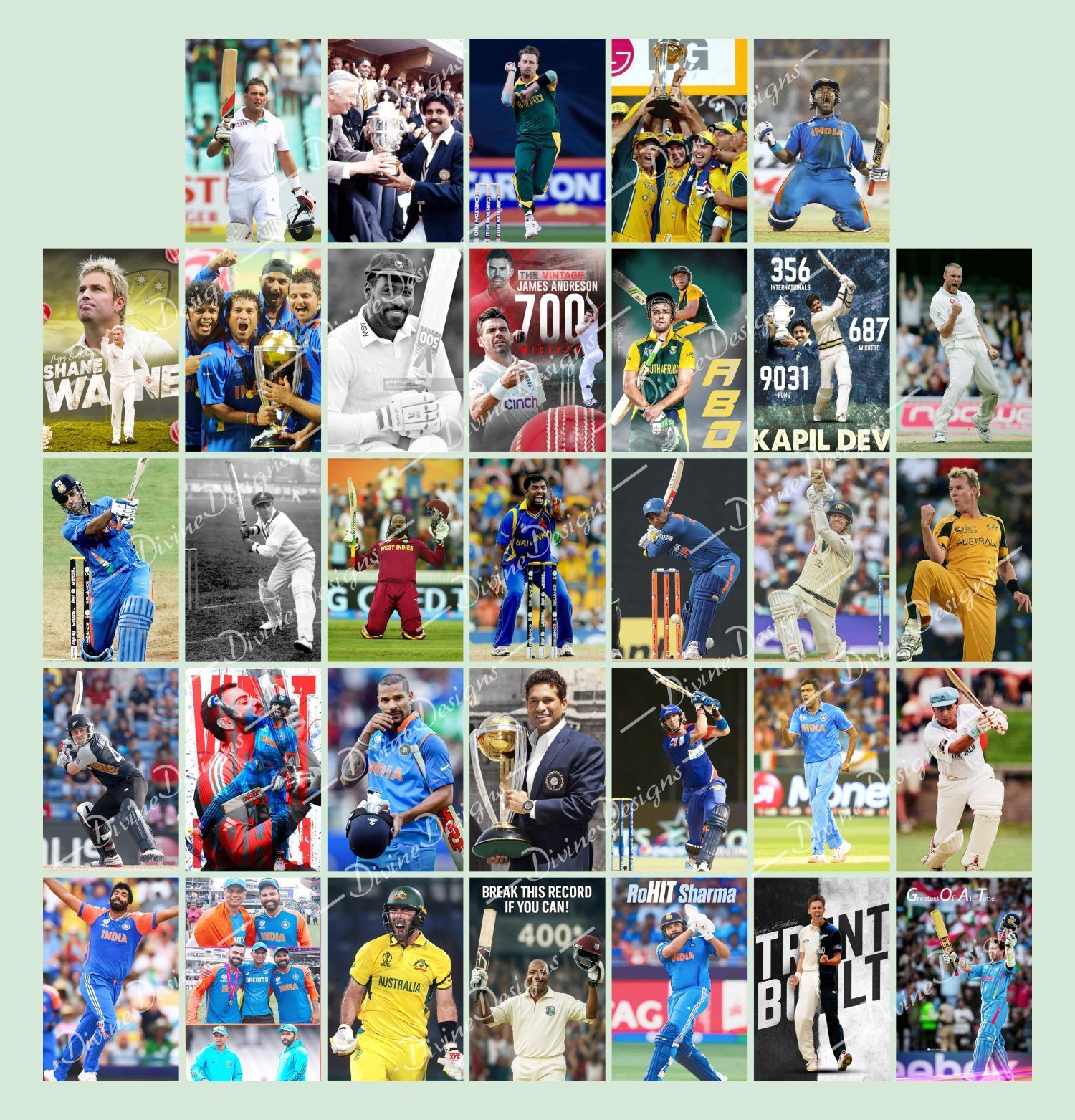 Pack of 33 Cricket Legends Collage Kit Posters | Posters for Wall Decoration | Wall Art For Bedroom, Office, Living room, (6 inch X 4 inch) Set of 33 Cricket Legends Vinyl Prints (6 inch X 4 inch, Rolled) Paper Print-image-28