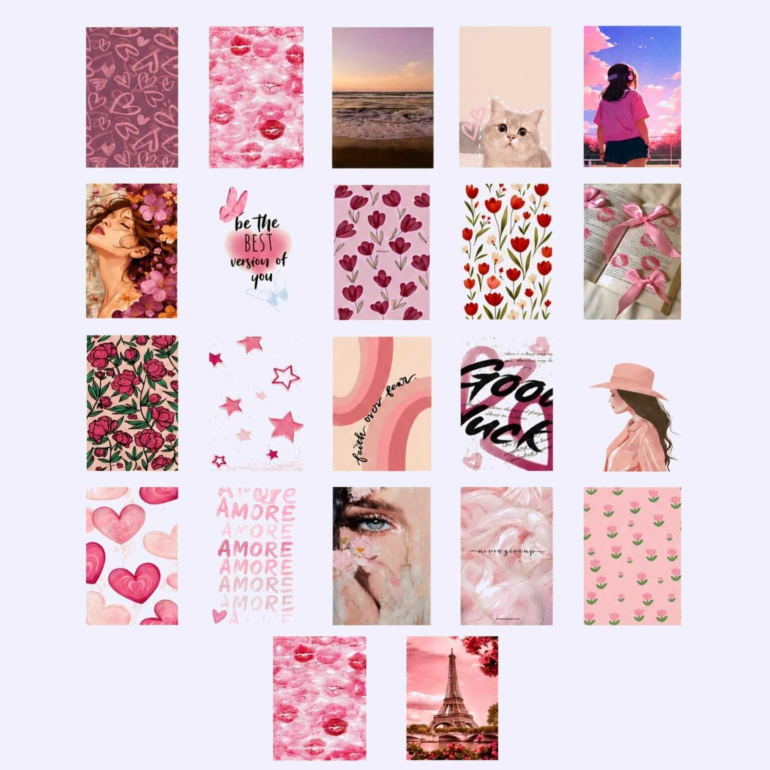 22 Pcs Vintage Pink Aesthetic Photo Wall Decor Kit | Artistic Poster Collection for Bedroom, Girls Room, Study Area & Living Room Paper Print-image-14