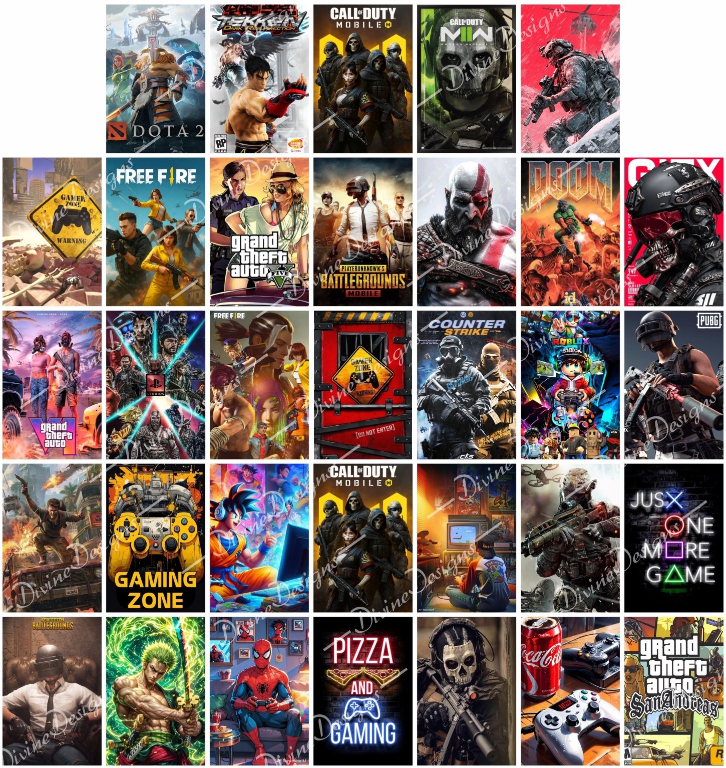 Pack of 33 Game Series Wall Collage Kit Posters | Posters for Wall Decoration | Wall Art For Bedroom, Office, Living room, (6 inch X 4 inch) Set of 33 Game Series Prints Vinyl