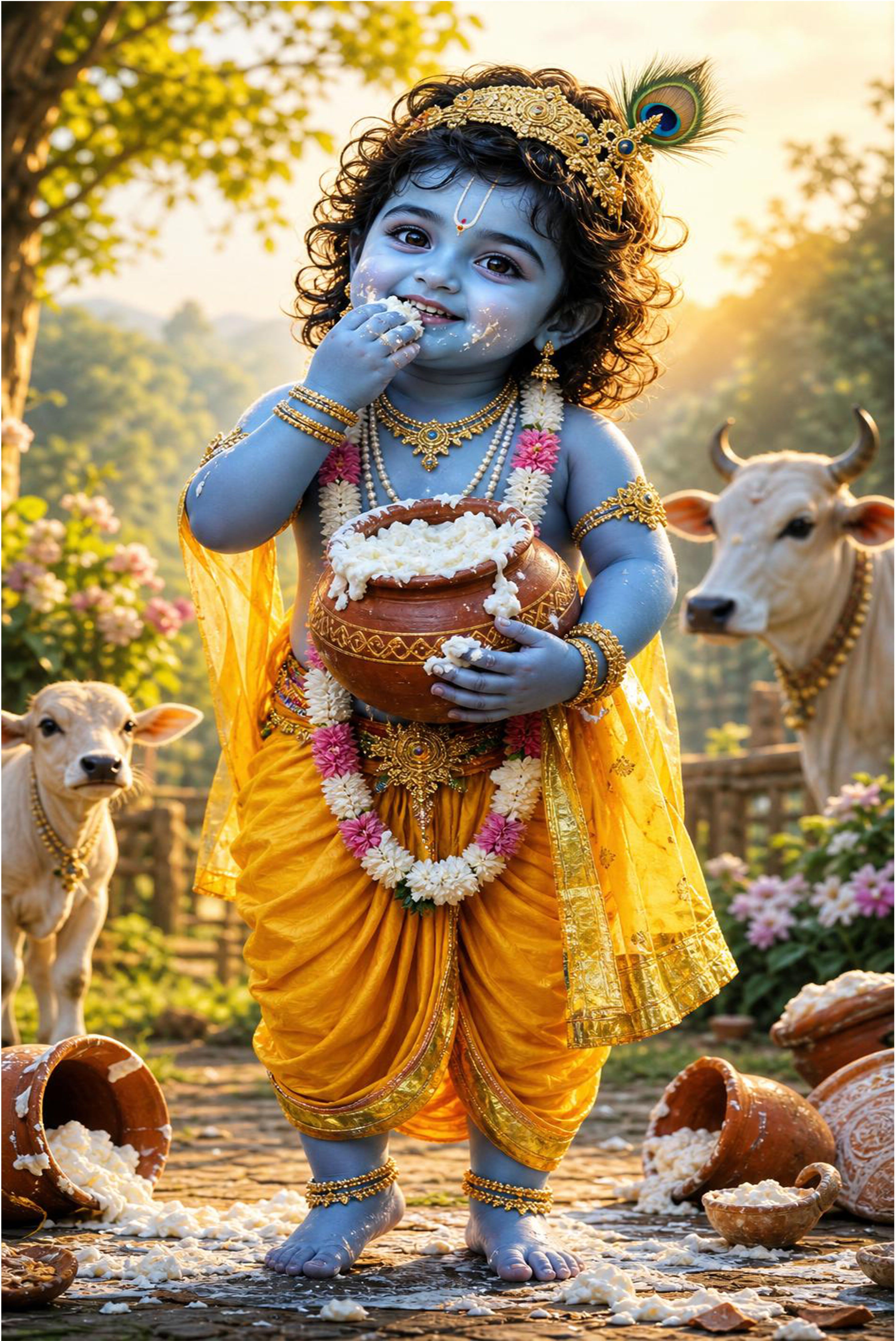 Lord Krishna Eating Butter Wall Poster | Premium HD Gloss Laminated Print F-27 Paper Print-image-35
