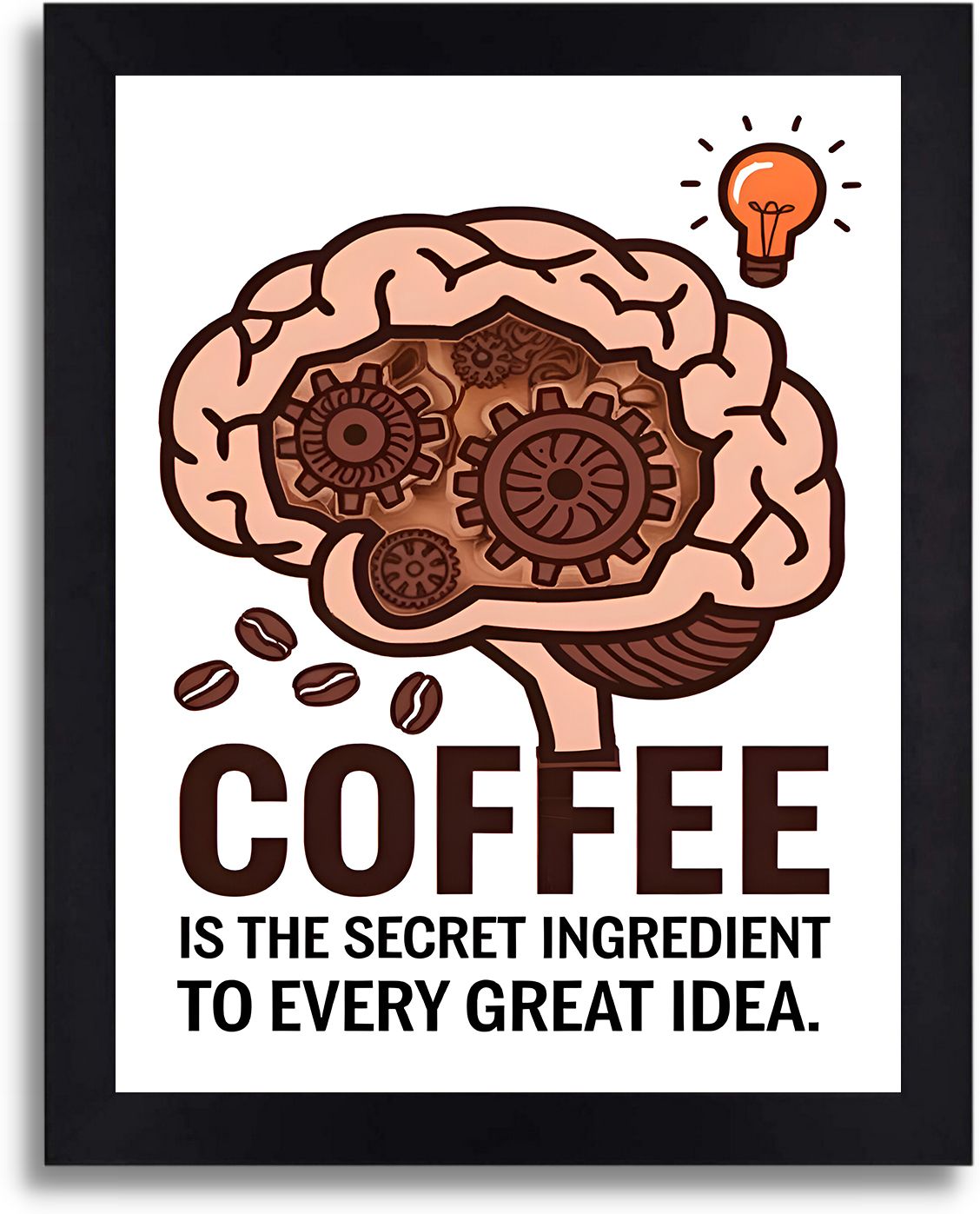 boomrang india "Coffee is the Secret Ingredient" Motivational Wall Art – Creative Brain & Gears Poster for Home Office & Kitchen Décor Paper Print-picture-11