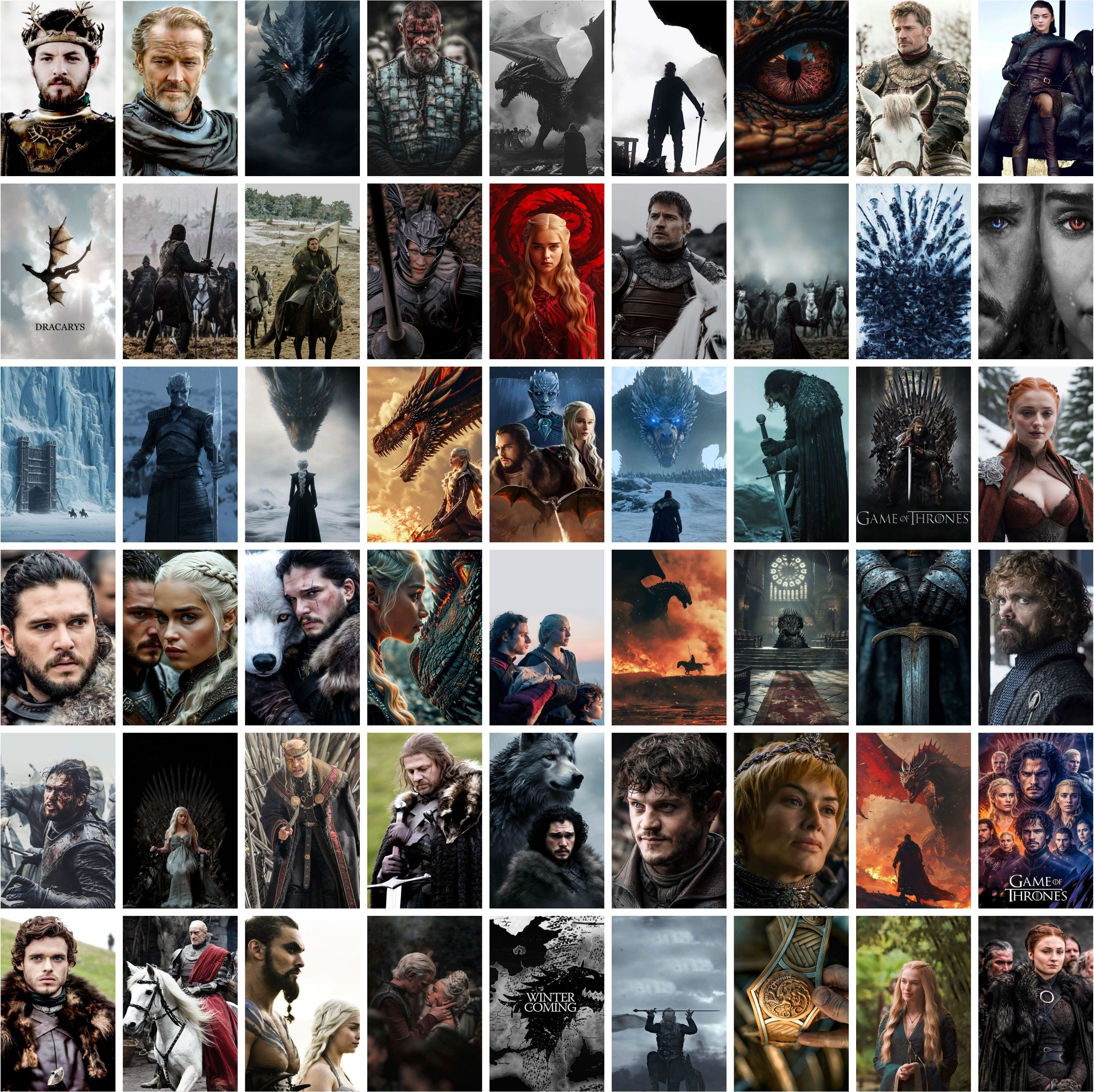 Game of Thrones Mini Poster Set of 54 (4x6 Inch) | GOT Wall Collage Kit for Bedroom, Living Room, Office | Jon Snow, Daenerys, Iron Throne & Characters | Aesthetic Fantasy Wall Art for Fans Fine Art Print-image-49