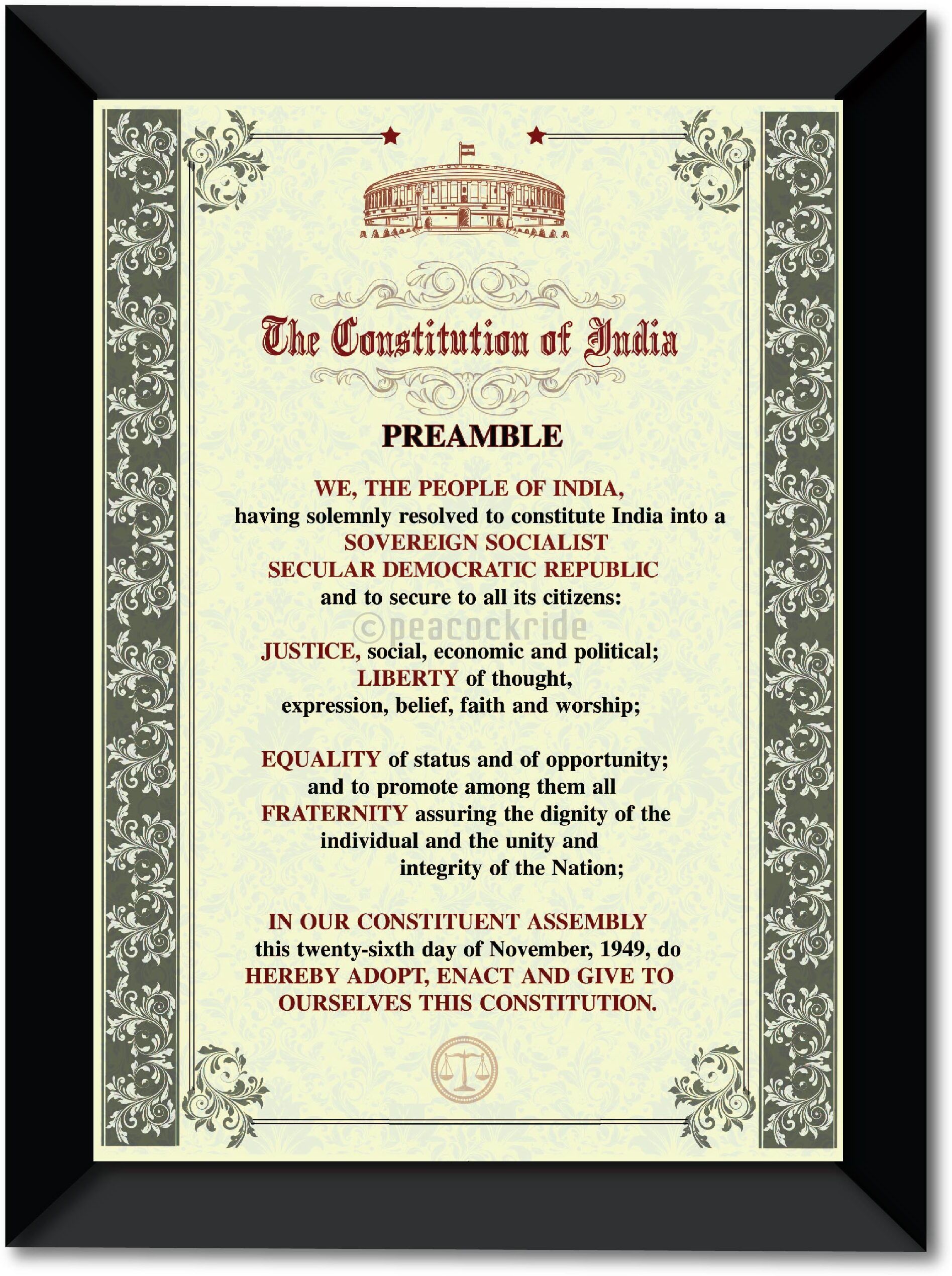 Preamble of Indian Constitution Wall Frame A4 Fine Art Print-image-48