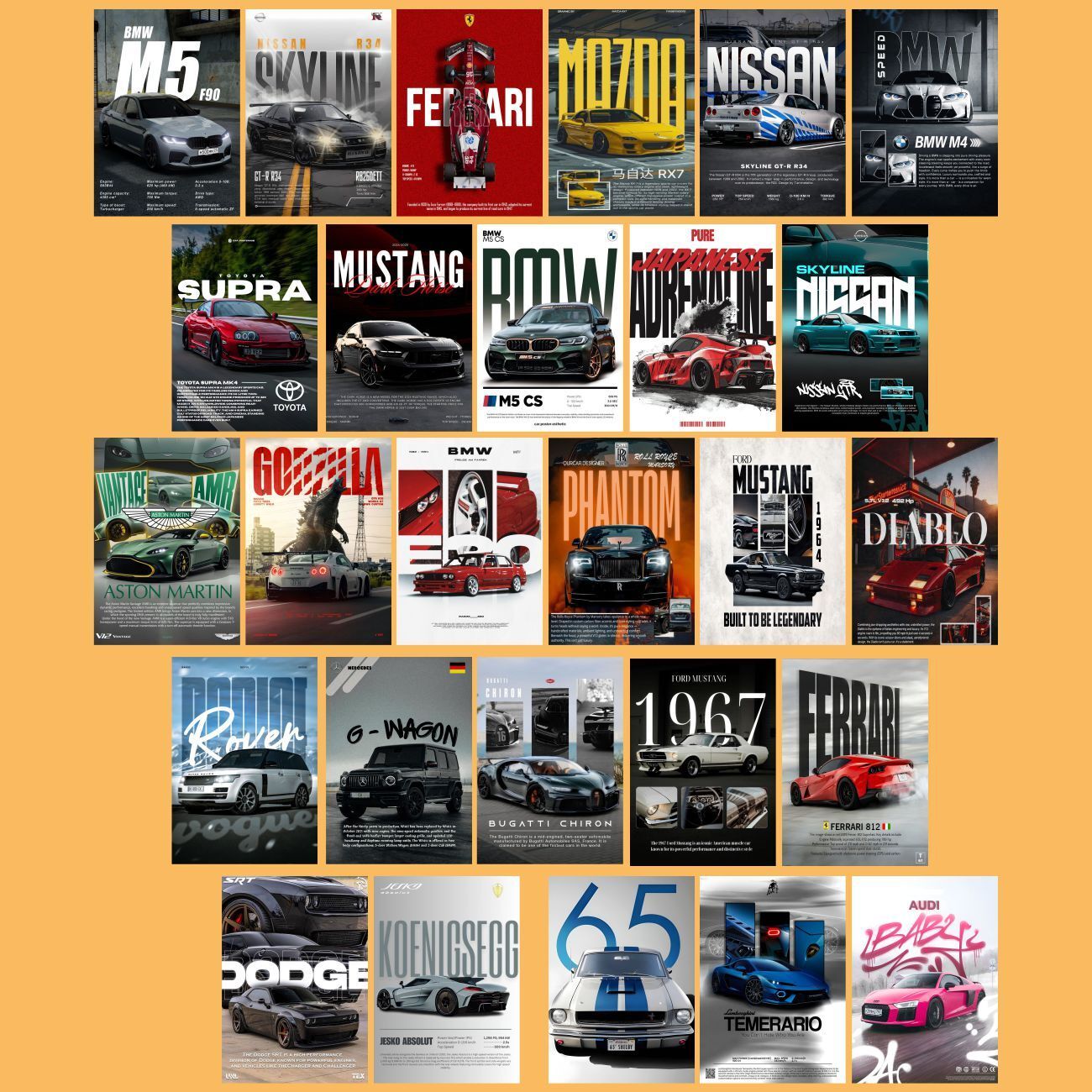 loveydoveystore Pack of 27 Car Aesthetic Wall Collage Kit Posters | Posters for Wall Decoration | Wall Art For Bedroom, Office, Living room, Dorm room Photographic Paper -Gifting ideas- Photographic Paper Photographic Paper-picture-26