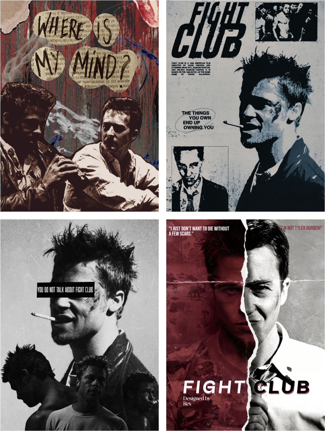 Fight Club Poster Set of 4 | Unframed Wall Art Prints 9 x 12 Inch | Aesthetic Room Decoration for Bedroom, Living Room & Office Paper Print