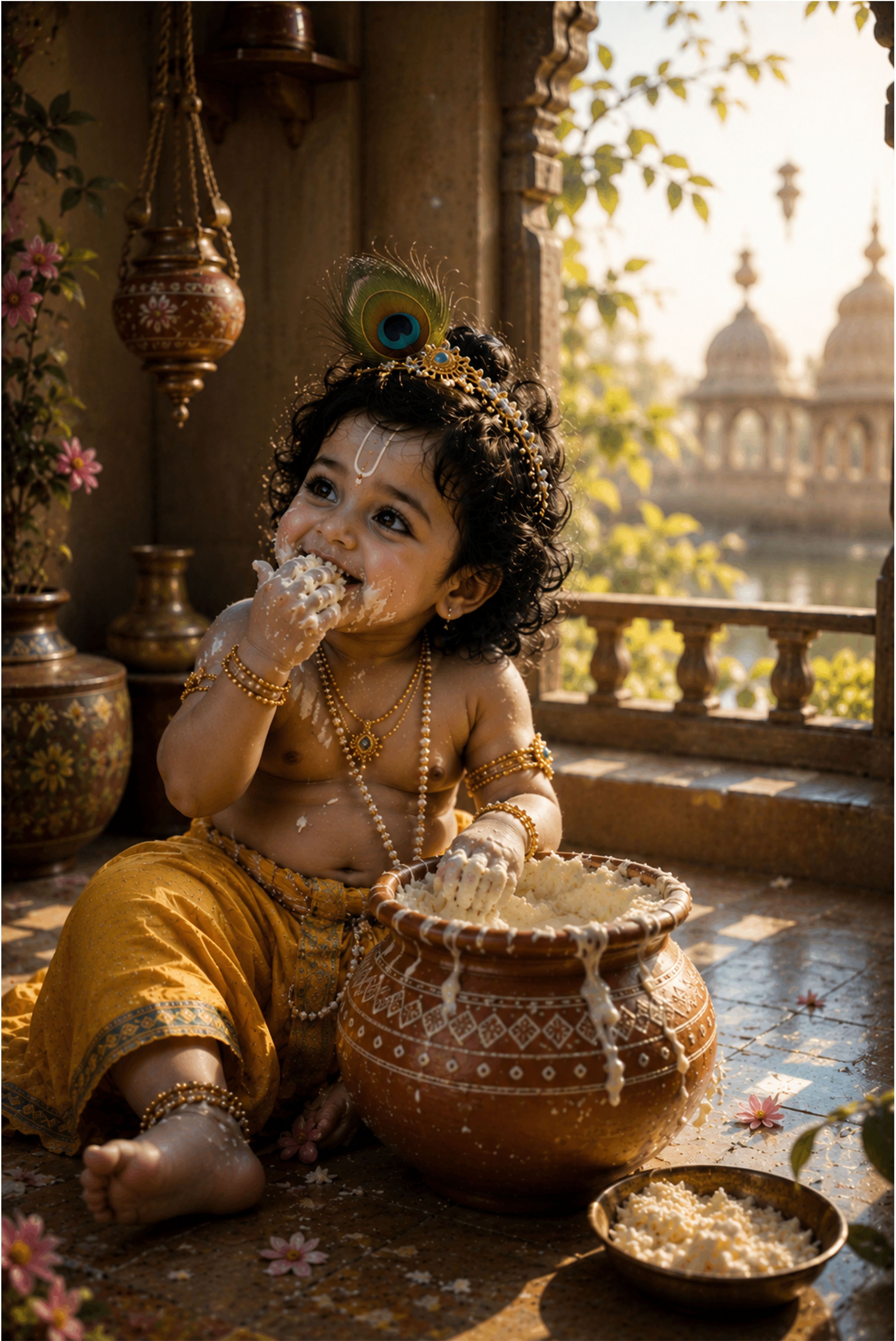 Lord Krishna Eating Butter Wall Poster | Premium HD Gloss Laminated Print F-97 Paper Print-image-42