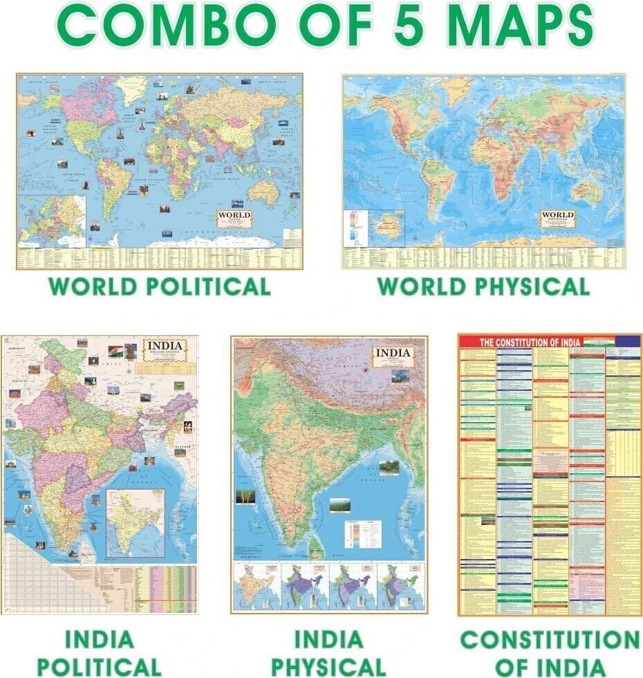 smartbookspublishers (COMBO OF ENGLISH 5 MAPS) INDIAN Constitution Chart With India & World Map (Both Political & Physical)| Set Of 5| Map Size (48 * 28) (23 * 36)|Paper Mint| Best Useful for UPSC, SSC, IES and other competitive Exams. Paper Print (28 inch X 40 inch) Paper Print-picture-38