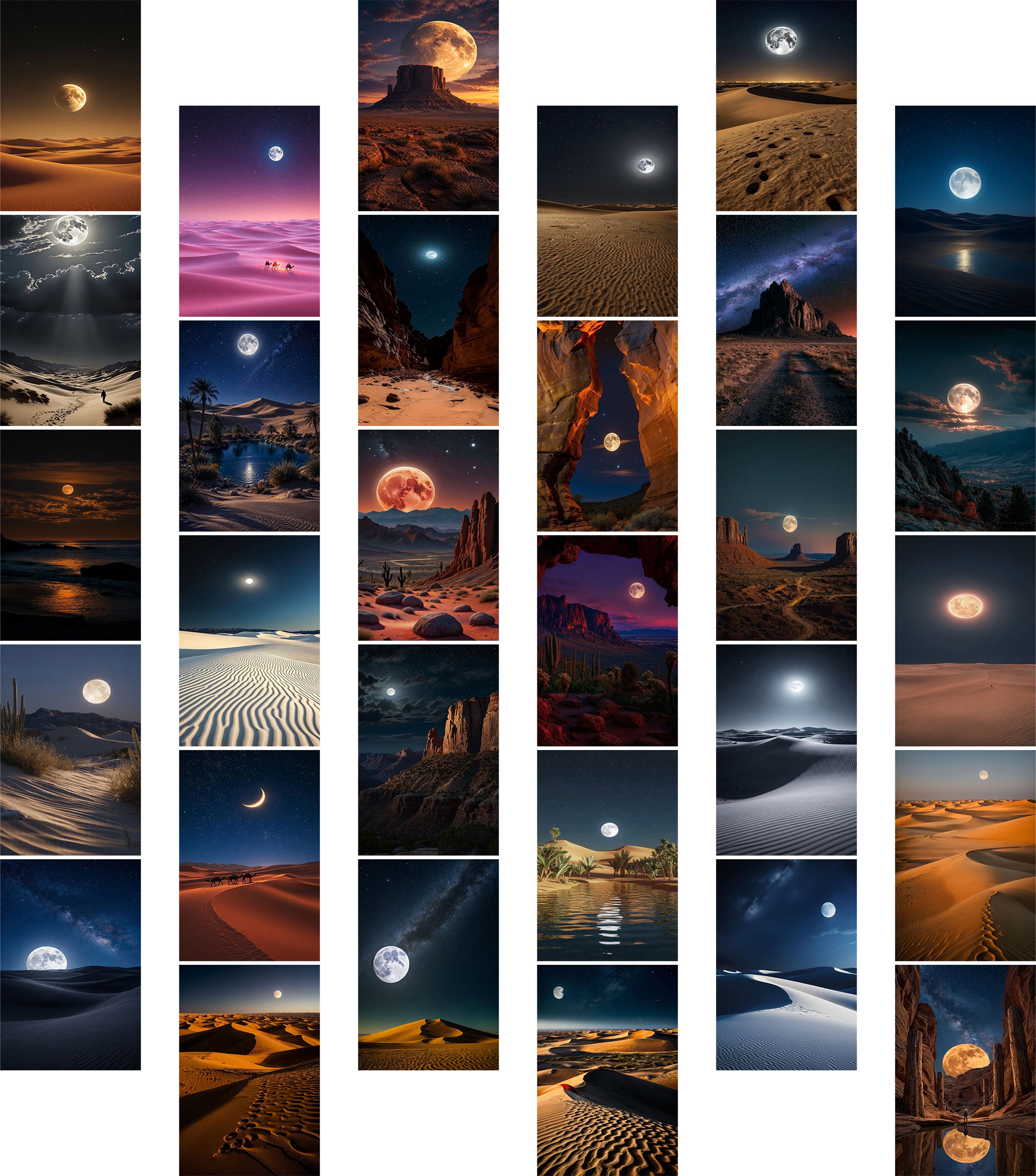 Moonlight Desert Poster Set of 30 (4x6 Inch) | Night Landscape Aesthetic Wall Art Prints | Nature Room Decor for Bedroom, Desk & Gallery Wall Paper Print-image-25