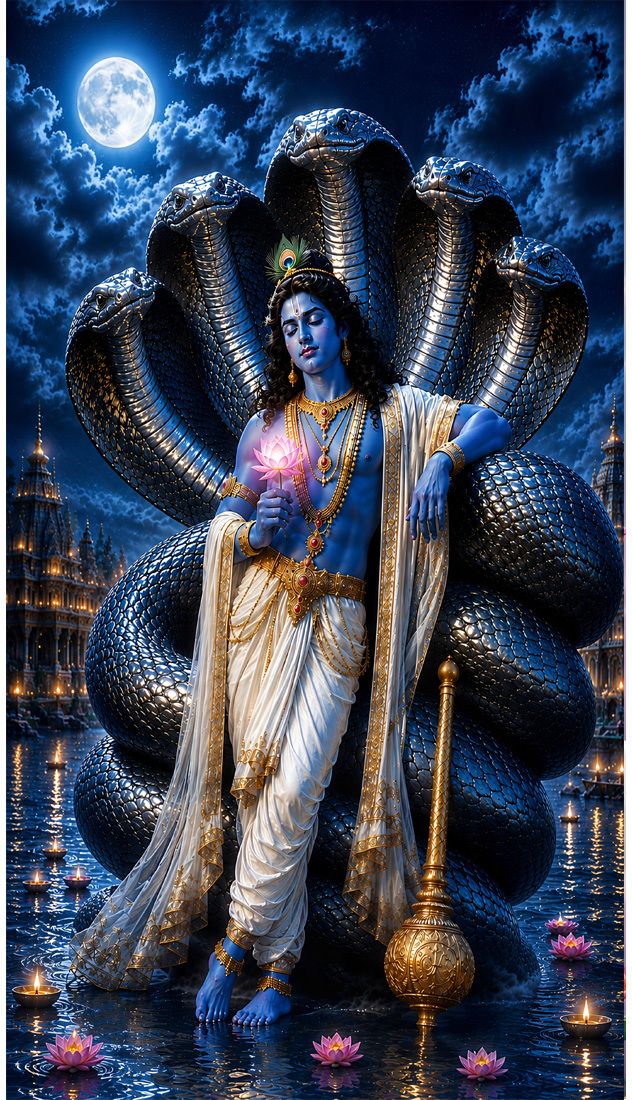 Shree Krishna Sheshnag Religious Wall Sticker For Home, Office, Living Room Without Frame Vinyl-image-14