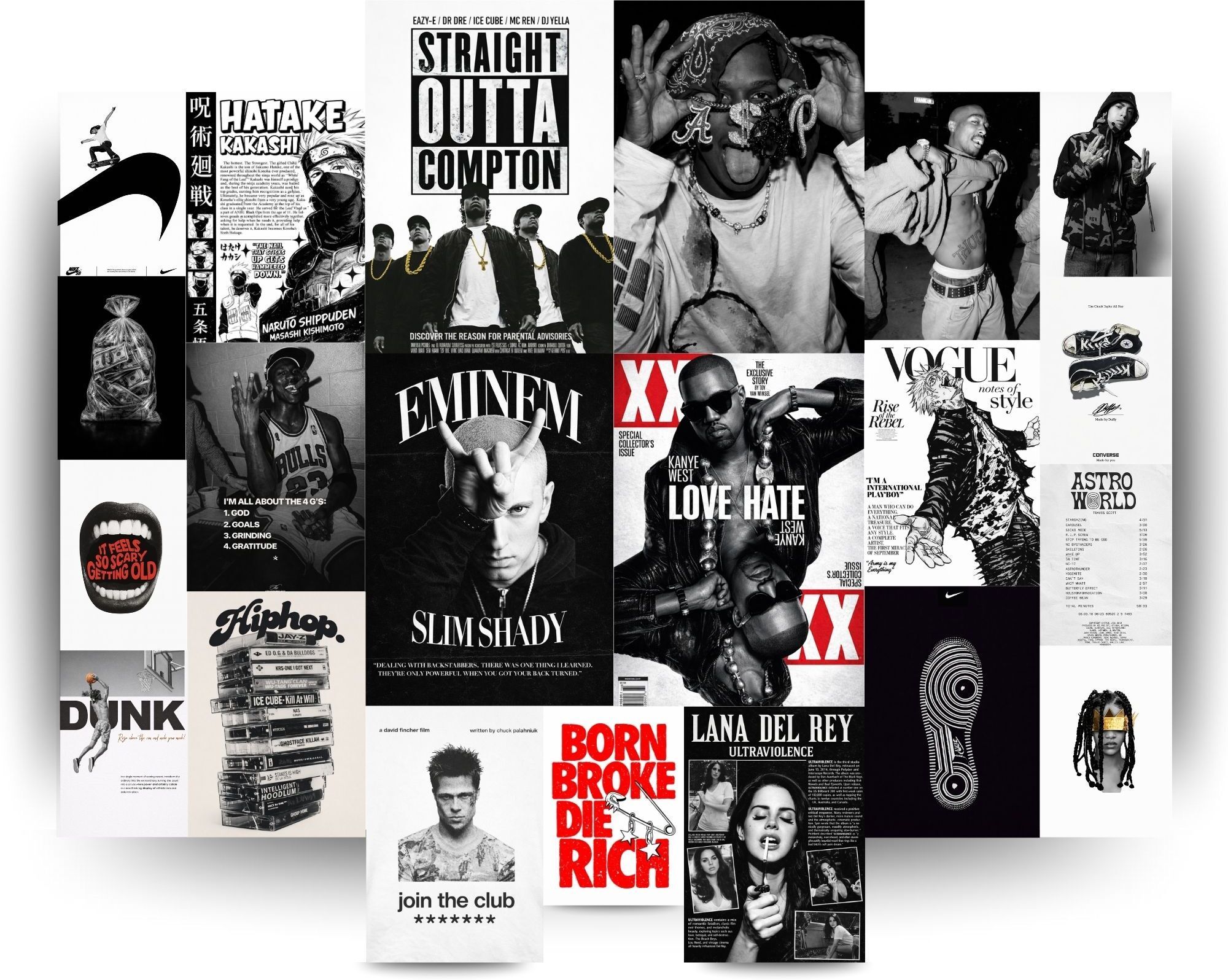 Straight Outta Compton Poster Kit (21 Multi Sized Posters) | Hip Hop Rap Wall Decor for Men | Free Wall Friendly Glue | Black & White Aesthetic Posters for Dorm Room, Hostel, Bedroom & College Walls | 300 GSM Prints Fine Art Print-image-25