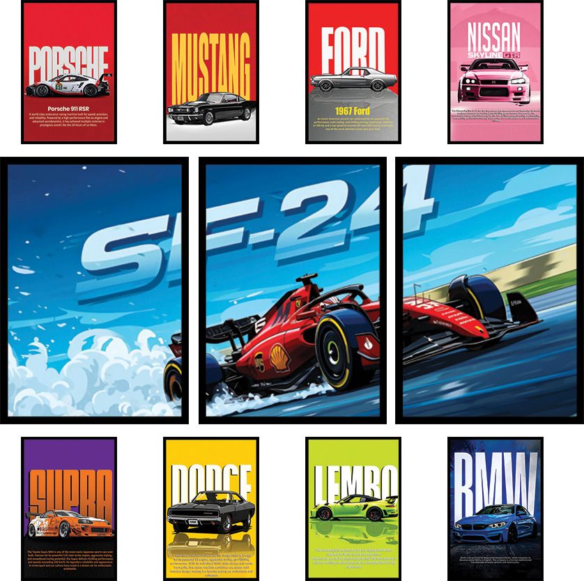Car Poster for Wall | SF24 3A4 + 8 A5 300 GSM for Bedroom & Office Fine Art Print-image-49