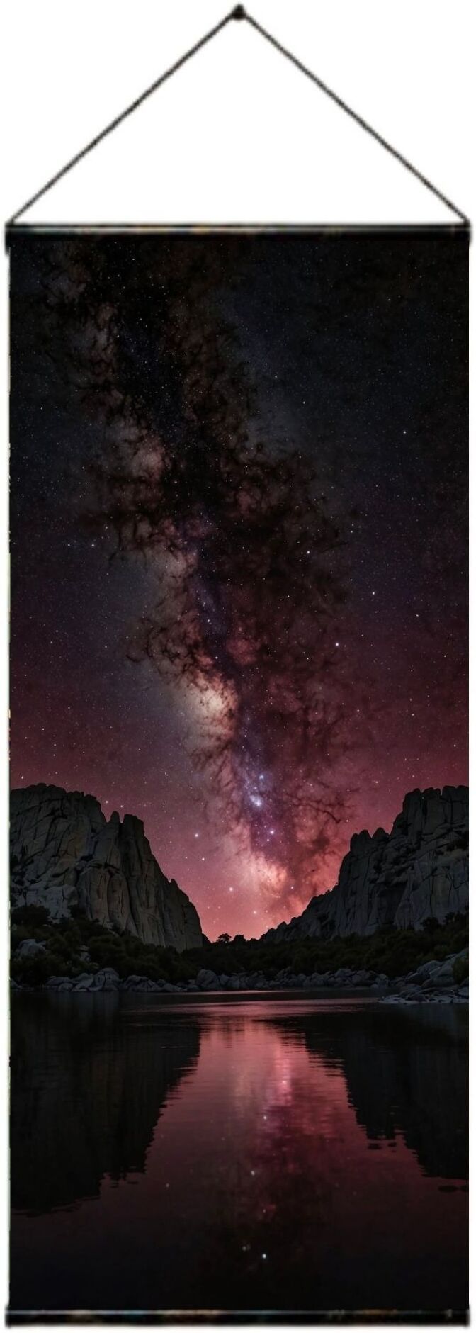 Milky Way Galaxy Night Sky Wall Hanging Tapestry Poster | Starry Landscape Print, Hanging Rod Included, Vertical Format, Mountain Lake Scene, Wall Art Decor 3D Poster-image-5