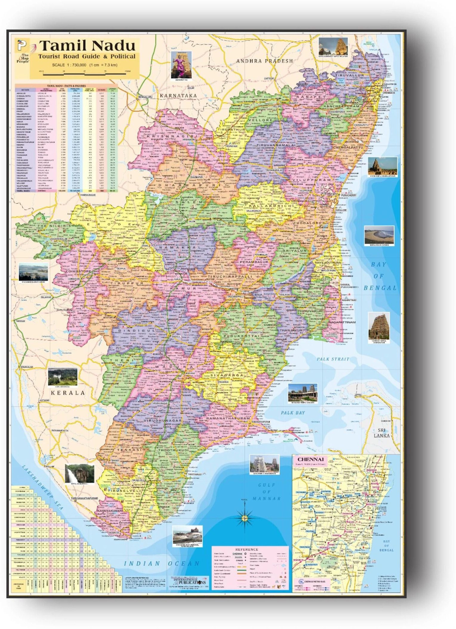 Tamil Nadu State Map in English Language, Size: 40"x28" inch. With Important Fact and Figure. Ideal Map For Office Use, Tourism Purpose, Students and Aspirants of UPSC , PCS , SSC , RAILWAY Exam and Other Competitive Exam. Updated Map. Paper Print-image-45