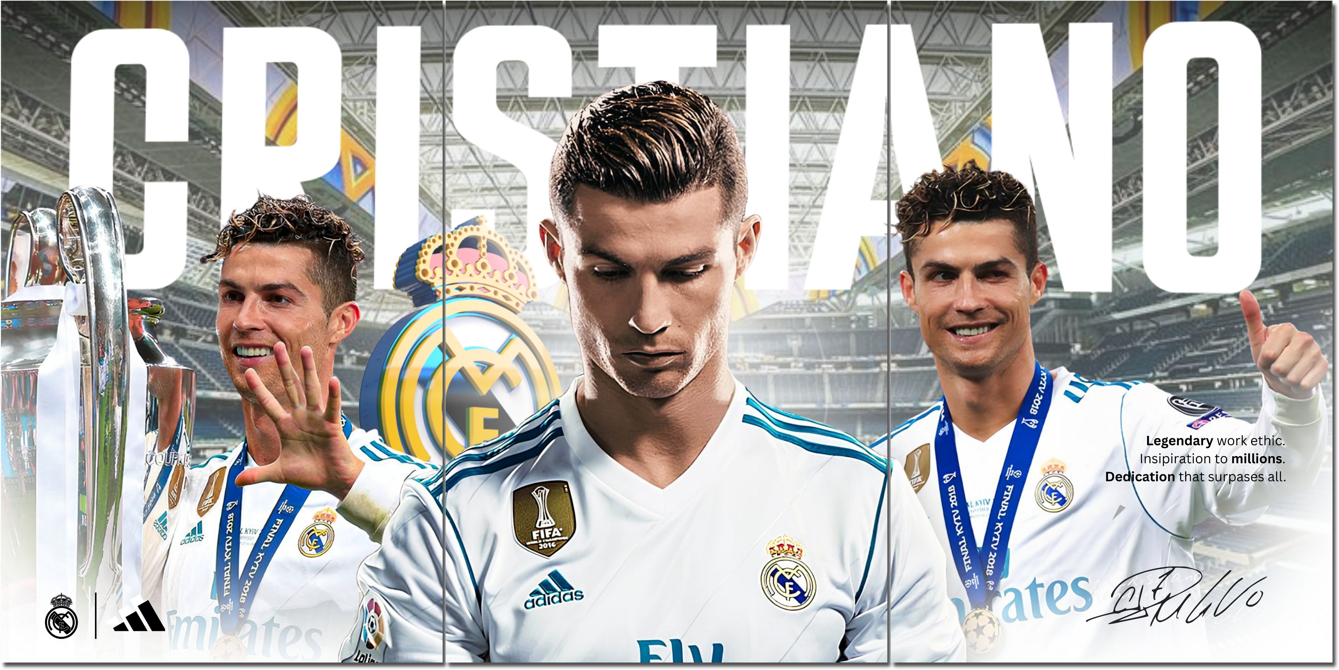 Set of 3 - Cristiano Ronaldo Split Design Posters | Full Size (36 x 18 inch) | OG Real Madrid Club | Wall Decor for Living room, Bedroom, Office | Beautifully themed Motivational Posters Photographic Paper-image-30