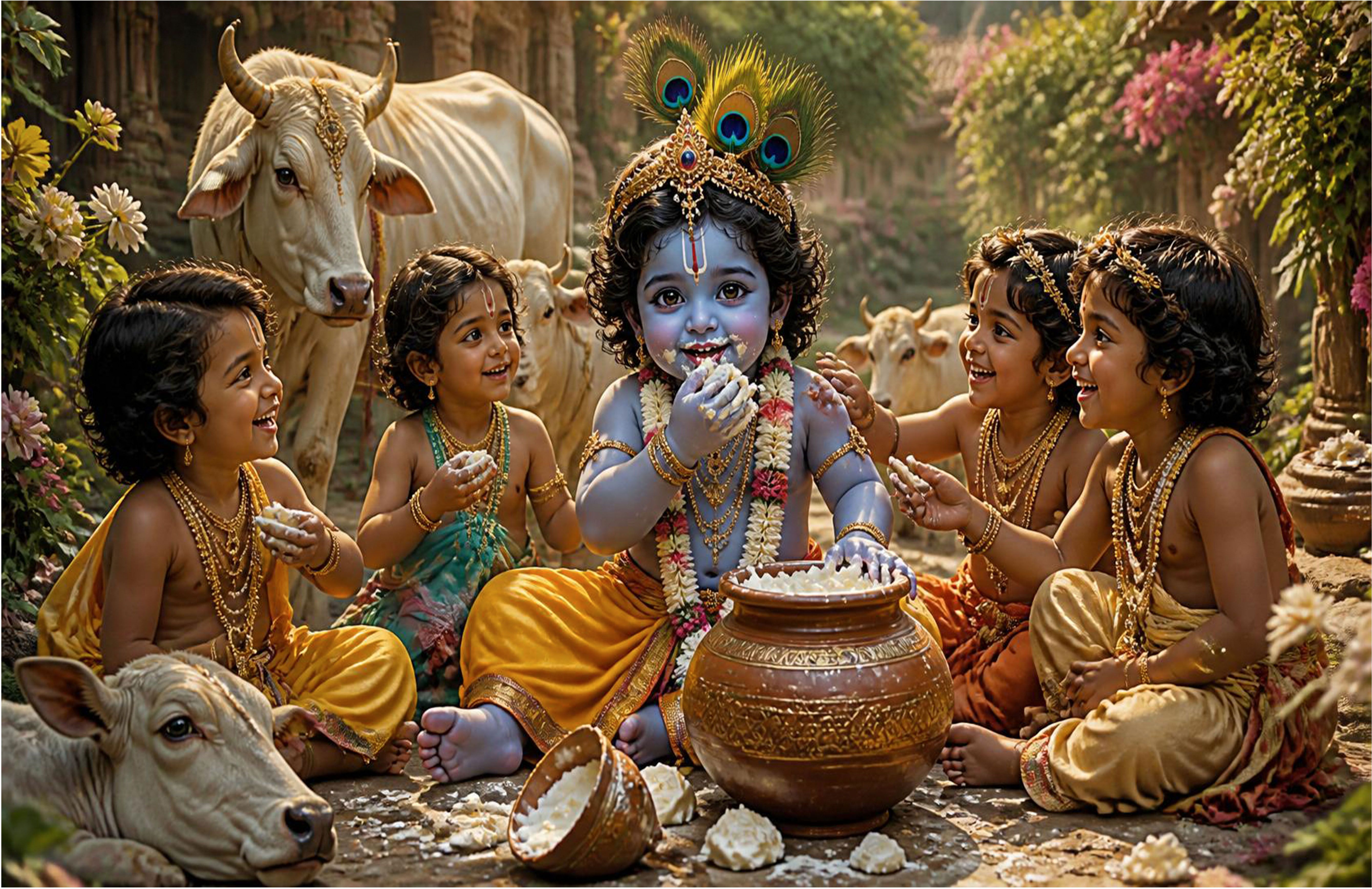 Lord Krishna Eating Butter Wall Poster | Premium HD Gloss Laminated Print F-42 Paper Print-image-5