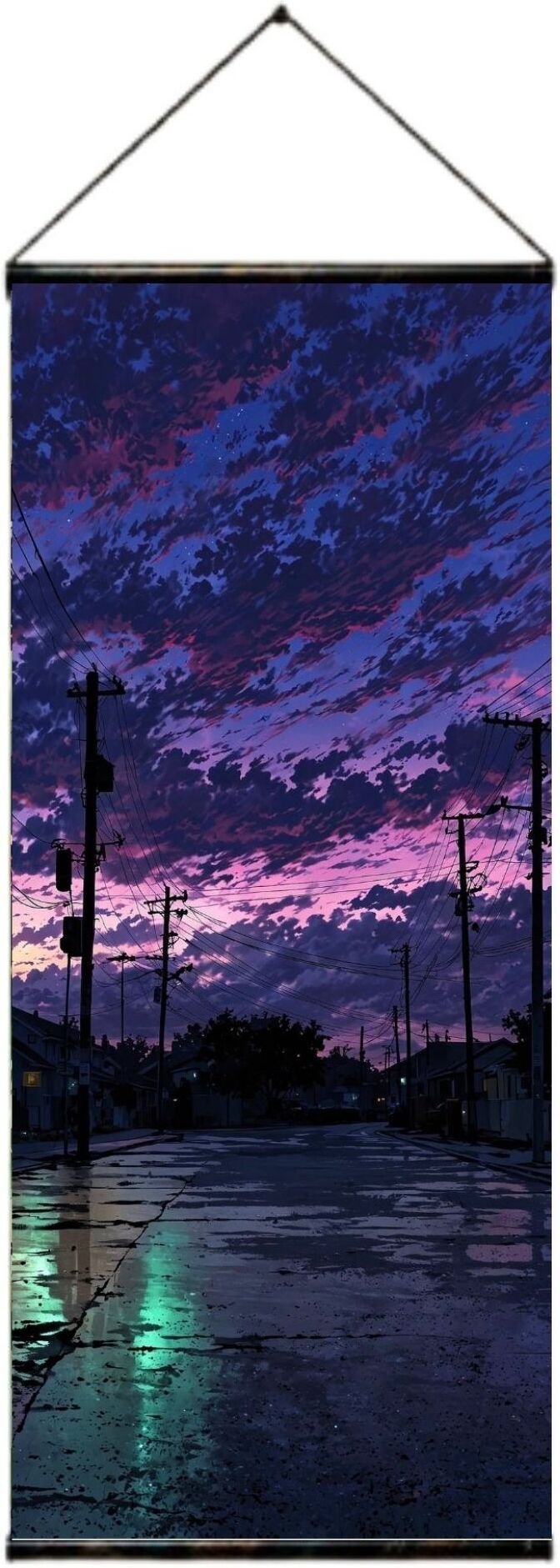 Anime Twilight Street Canvas Wall Scroll – Purple Dusk & Lo-Fi Streetscape Tapestry 3D Poster-image-4