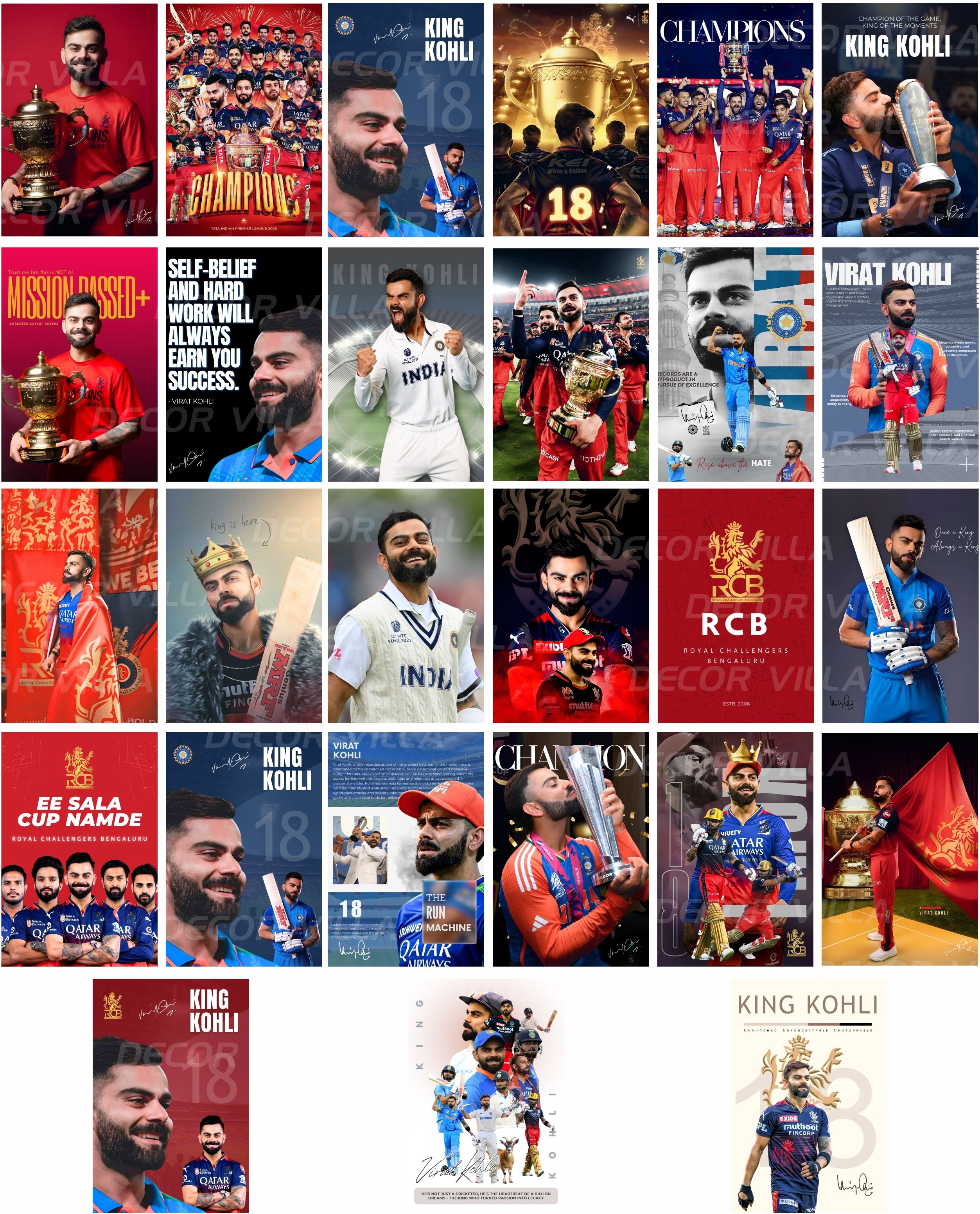 Virat Kohli "King Kohli" Mini Poster Wall Collage Kit – Set of 27 (4x6 Inch) Premium 300 GSM Matte Prints – Best Quality Cricket Fan Merch & RCB Team Tribute – Includes Double-Sided Tape Photographic Paper-image-8