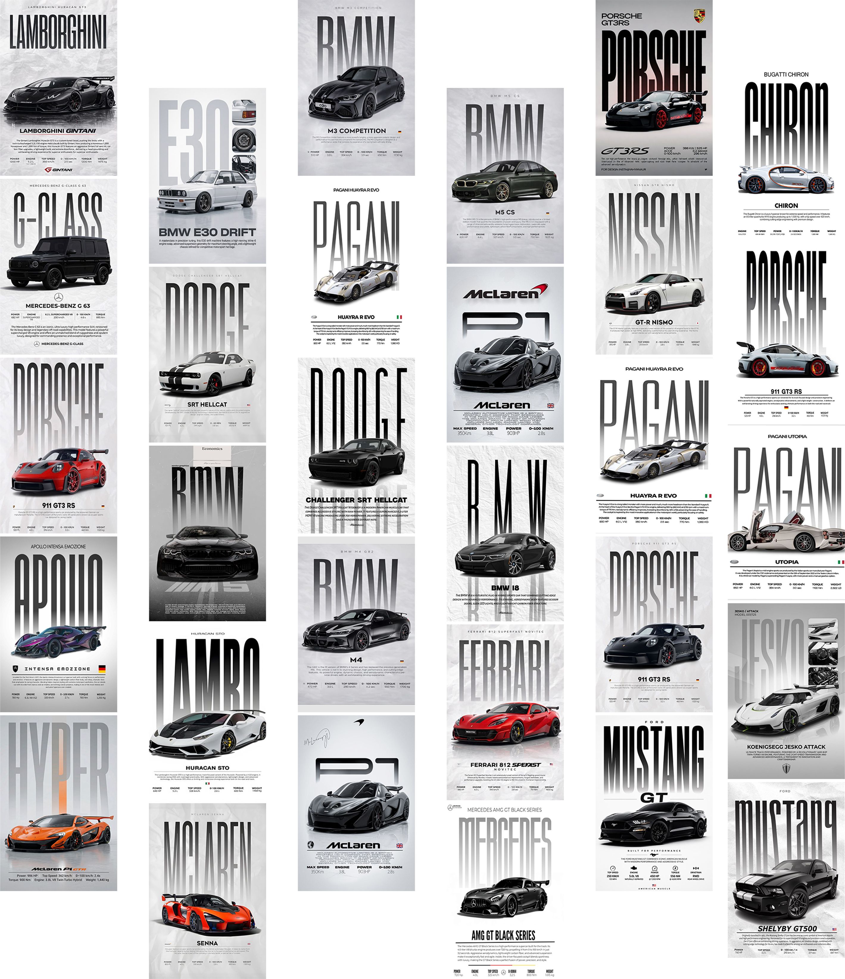 Cars Poster Set of 30 (4x6 Inch) | Supercar & Sports Car Aesthetic Wall Art Prints | Automotive Room Decor for Bedroom, Desk & Gallery Wall Paper Print-image-9
