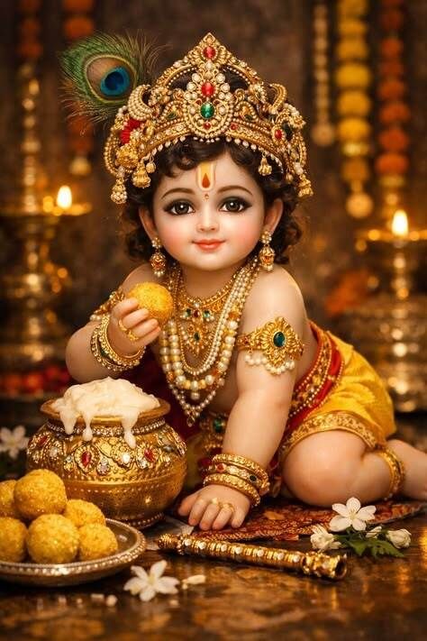 Ladoo Gopal Krishna Ji Poster Wall Sticker Without Frame Paper Print-image-15