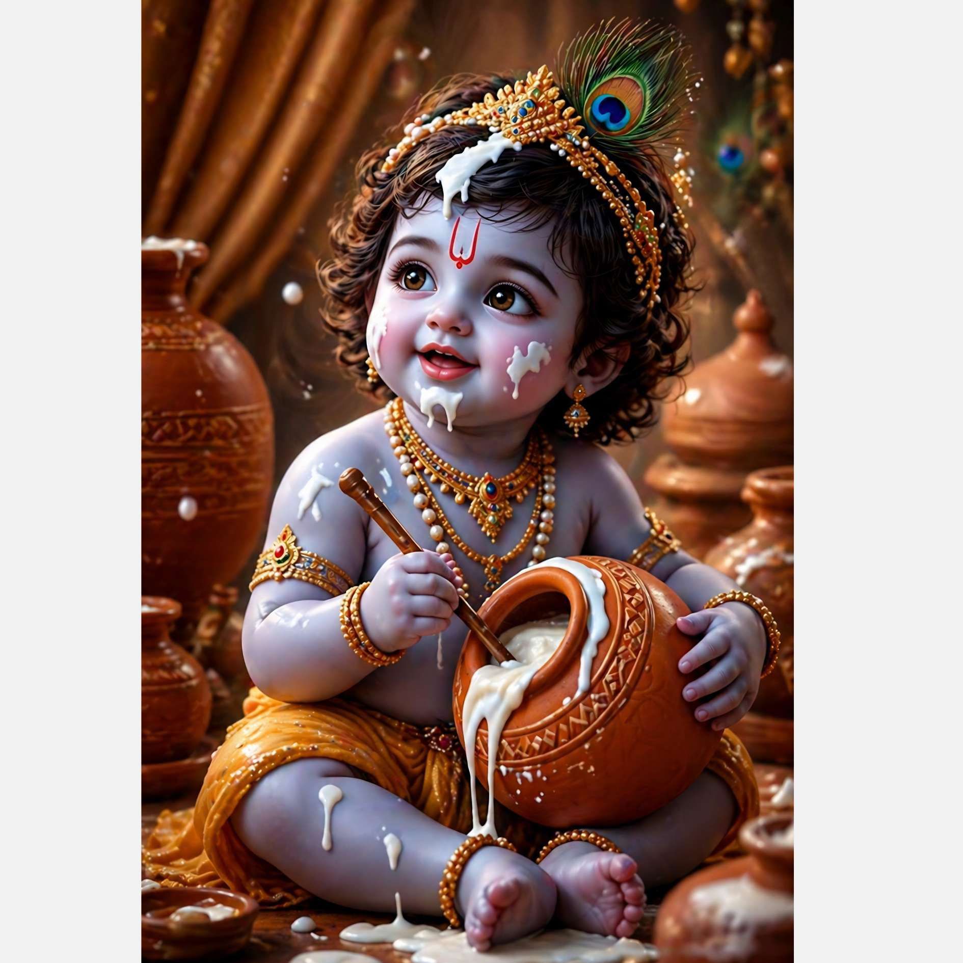 Little Laddu Gopal Eating Butter Wall Poster | (NO FRAME) | 12 x 18 Inch | Premium 300 GSM Paper | Cute Makhan Chor Bal Krishna Wall Art for Pregnant Women Room Paper Print-image-21