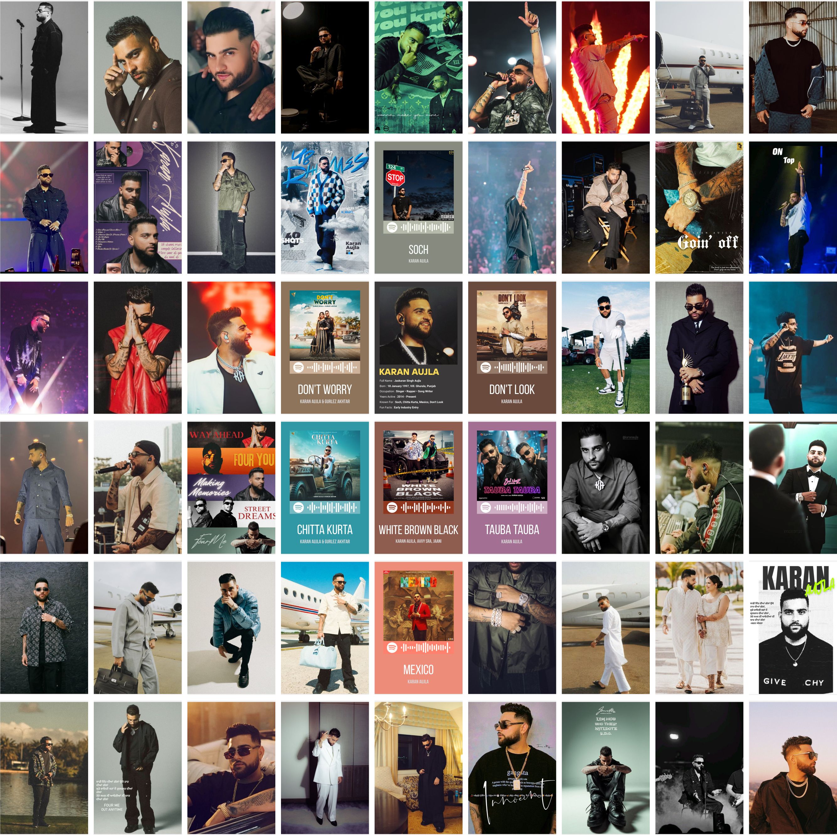 Karan Aujla Posters Set of 54 – Premium 4x6 Inch High-Quality Prints – Indian Punjabi Pop Star Collage Kit for Room Wall Decor – Stage Performance, Album Covers, Quotes – Gift for Music Lovers Fine Art Print