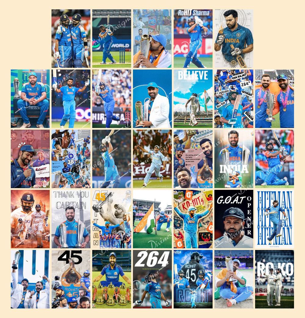 Rohit Sharma Poster Collection | Indian Cricket Legend Wall Art | Hitman Cricket Posters Set Photographic Paper-image-13