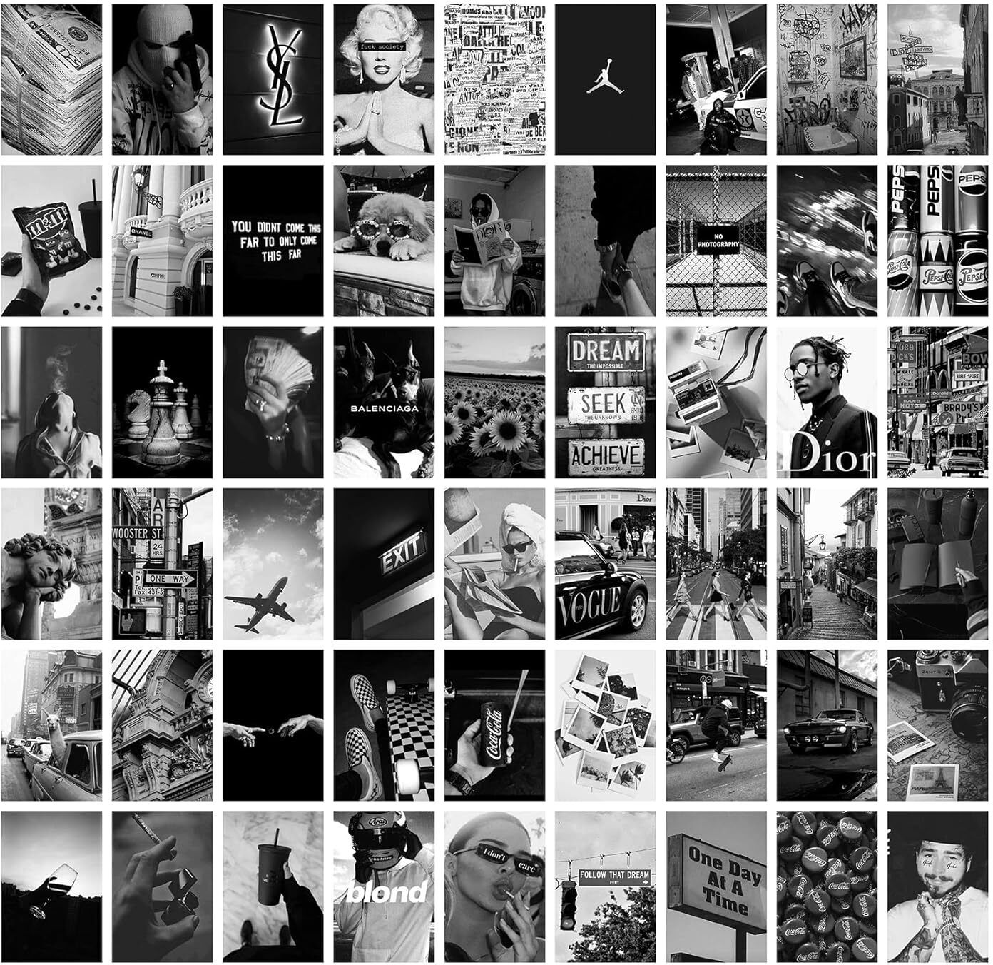 Pack of 54 Black & White Wall Collage Kit Posters - 4 x 6 Inches Wall Decor Poster - Wall Art For Bedroom, Living room, Office With Double Sided Tissue Tape Fine Art Print-image-1