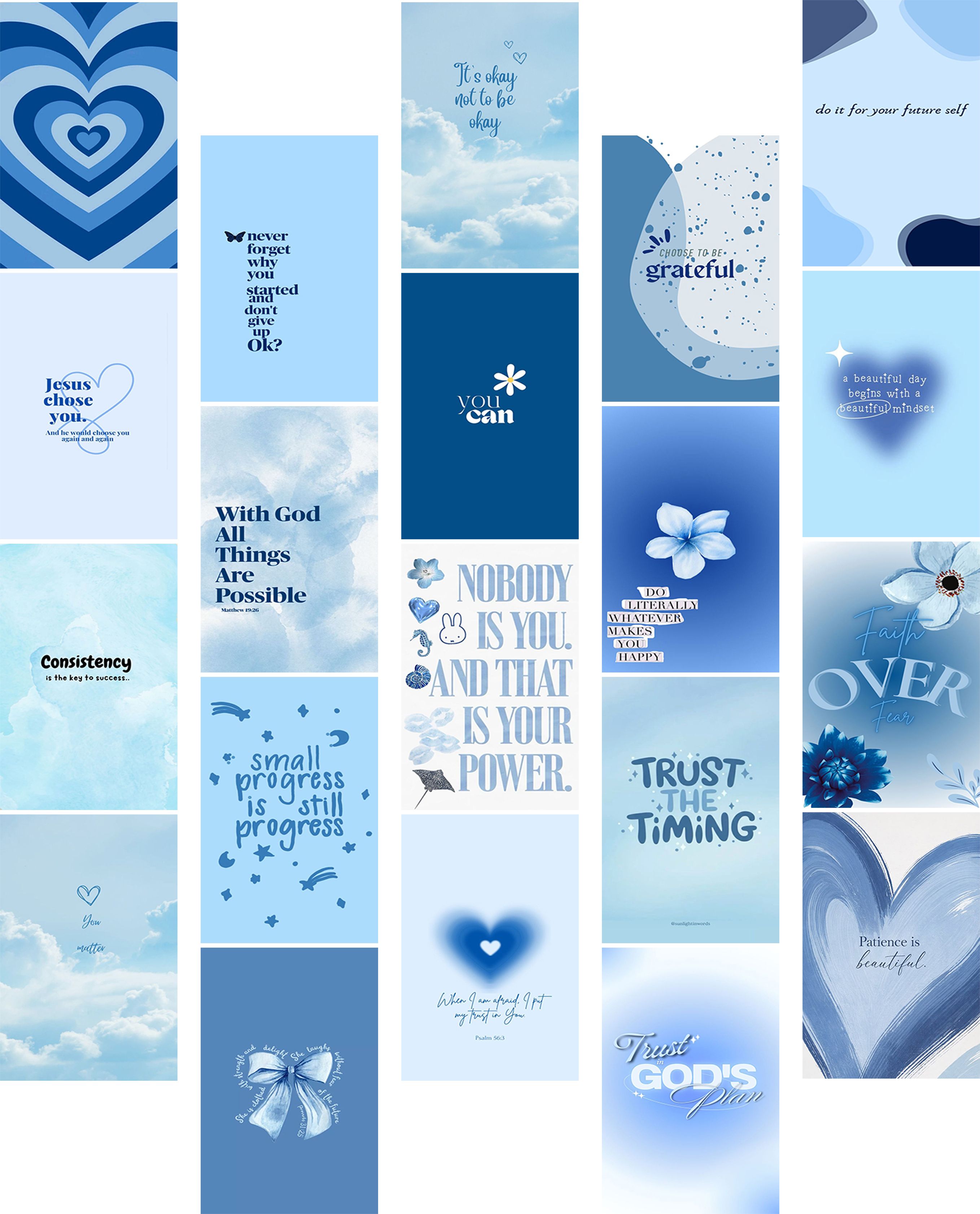 Blue Aesthetic Poster Set of 20 (4x6 Inch) | Cute & Trendy Wall Art Prints | Soft Girl Room Decor for Bedroom, Desk & Gallery Wall Paper Print-image-2