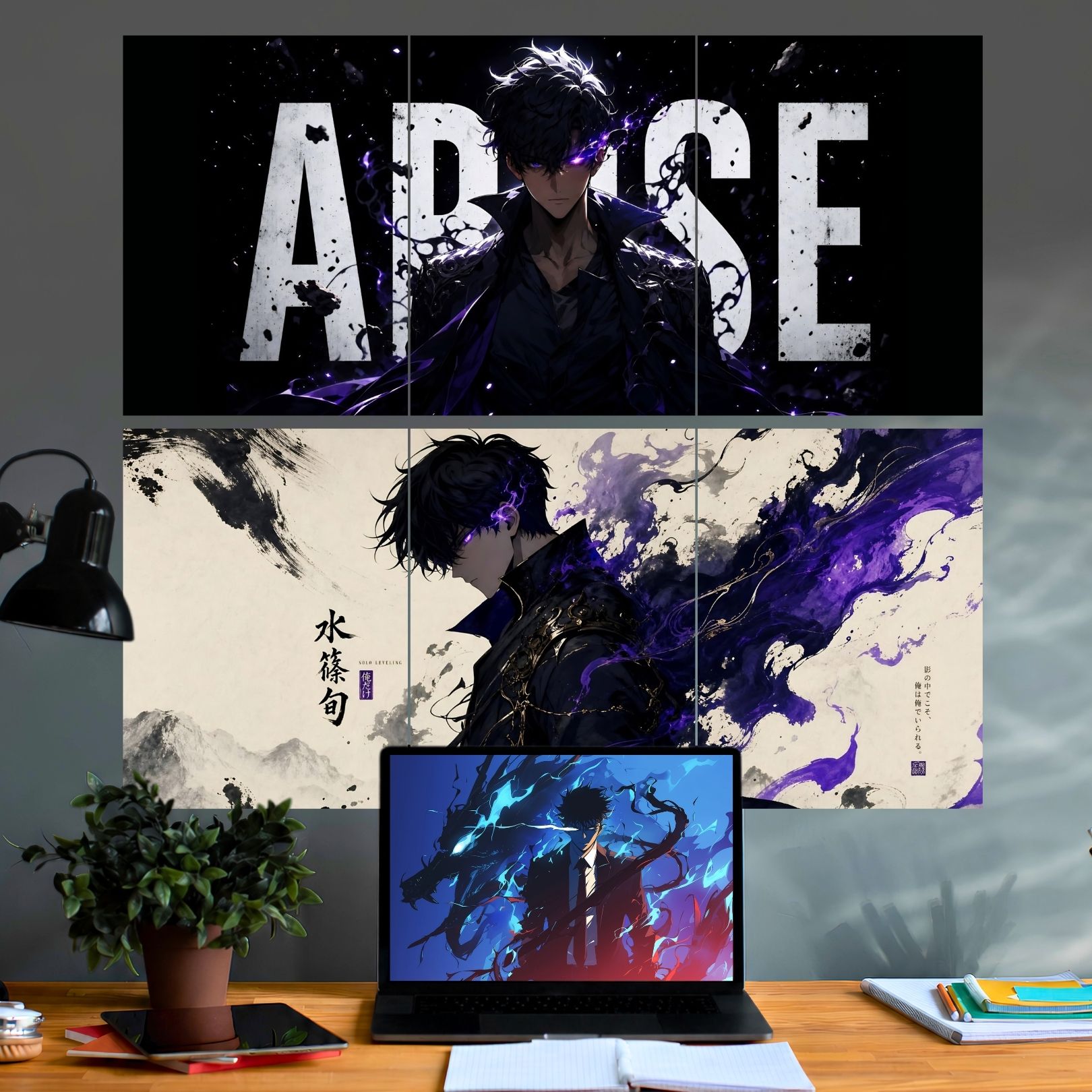 Solo Leveling Split Poster Combo (Set of 2 Designs | 6 Panels A4 Size) | Sung Jin-Woo Anime Wall Art | Premium Matte Finish | Anime Room Decor | Includes Free Poster Glue Photographic Paper-image-4