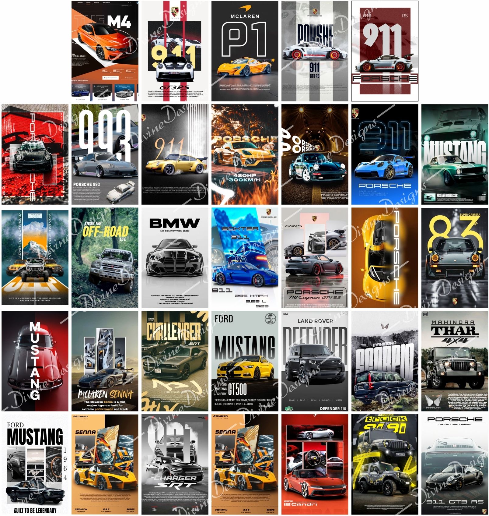 Pack of 33 Mustang Cars Wall Collage Kit Posters | Posters for Wall Decoration | Wall Art For Bedroom, Office, Living room, (6 inch X 4 inch) Set of 33 Mustang Cars Prints Vinyl-image-17