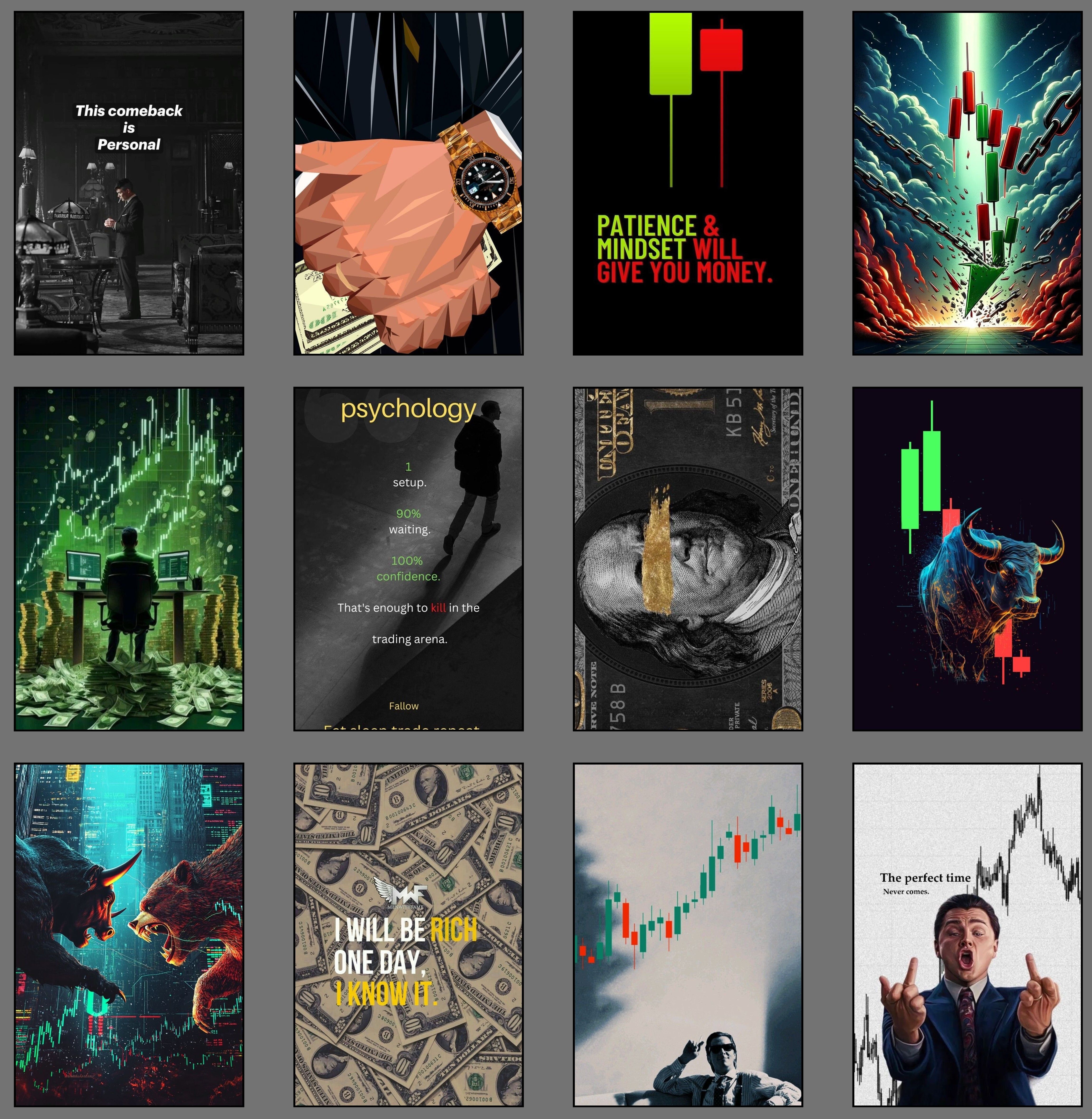 Stock Market & Trading Poster Set of 12 | Investor & Entrepreneur Wall Art | Mindset, Psychology & Finance Quotes 3D Poster-image-3