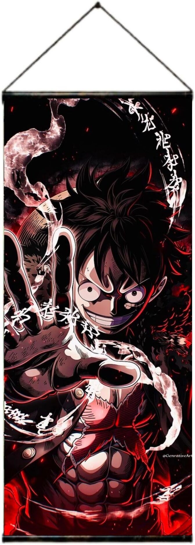 One Piece Luffy Gear 4 Anime Wall Scroll Hanging Poster | Manga Art Print, Room Wall Decor, Anime Fan Gift, Vivid Red & Black, Easy to Hang 3D Poster-image-11