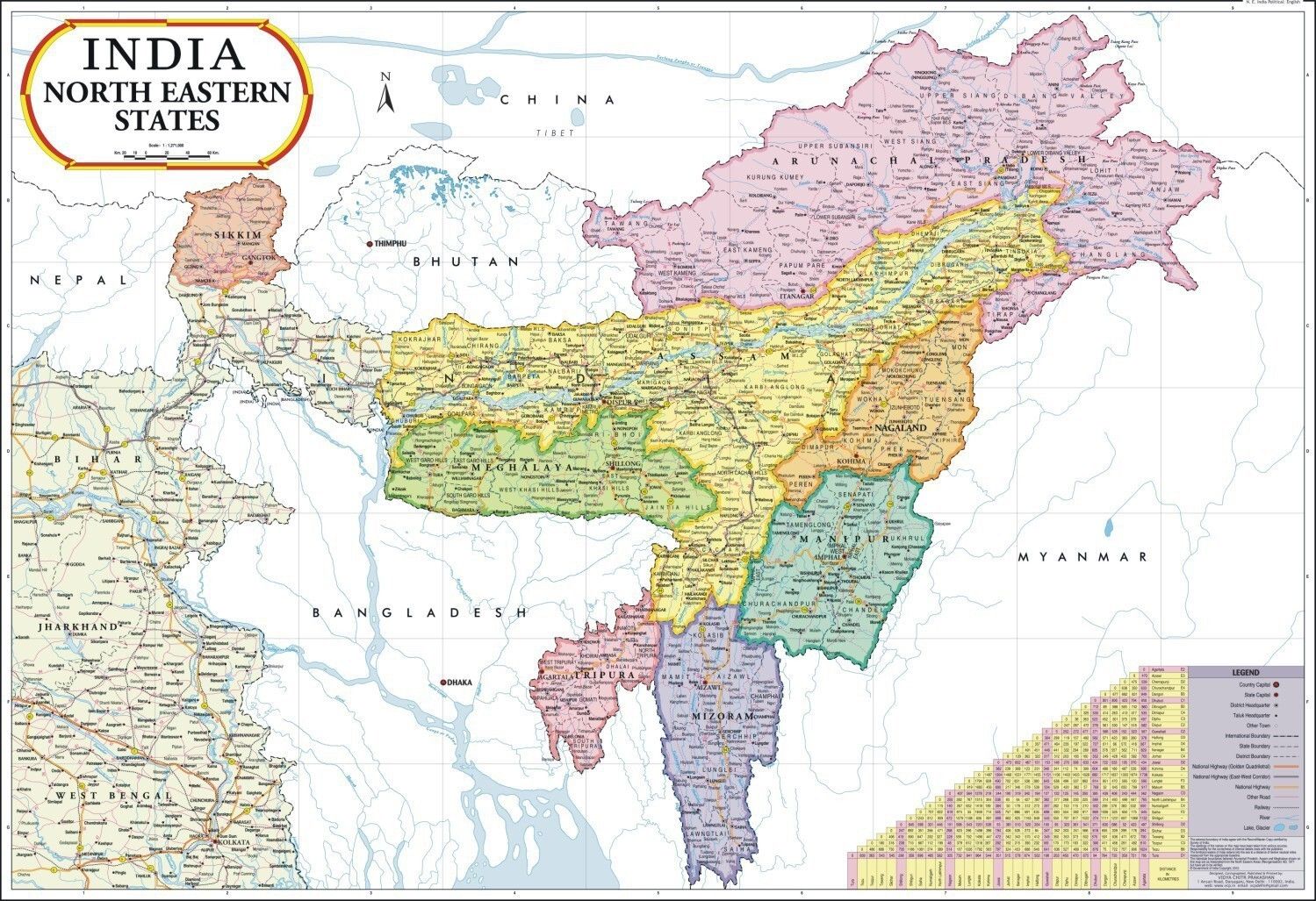 North East India Map : Meghalaya, Manipur, Mizoram, Sikkim, Tripura, Nagaland & Arunachal Pradesh Photographic Paper-image-1