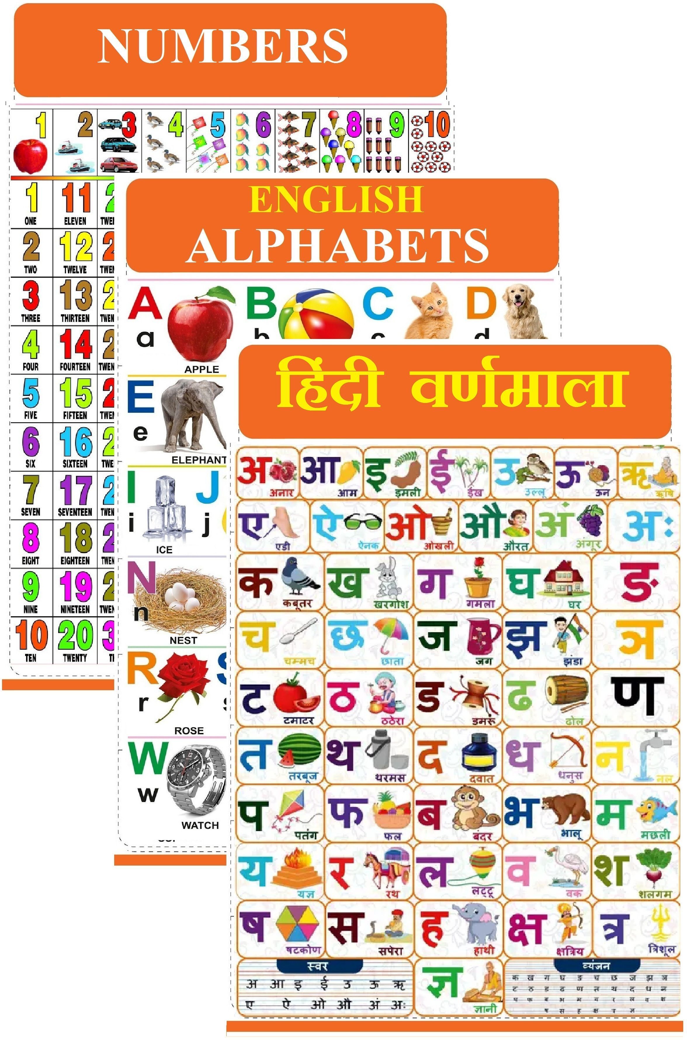 Hindi Chart for Kids (19x26 Inch) Mega Size (3 Charts ) - Laminated Early Learning Education Wall Picture Chart | Hindi Alphabets, English Alphabets & Numbers Fine Art Print-image-12