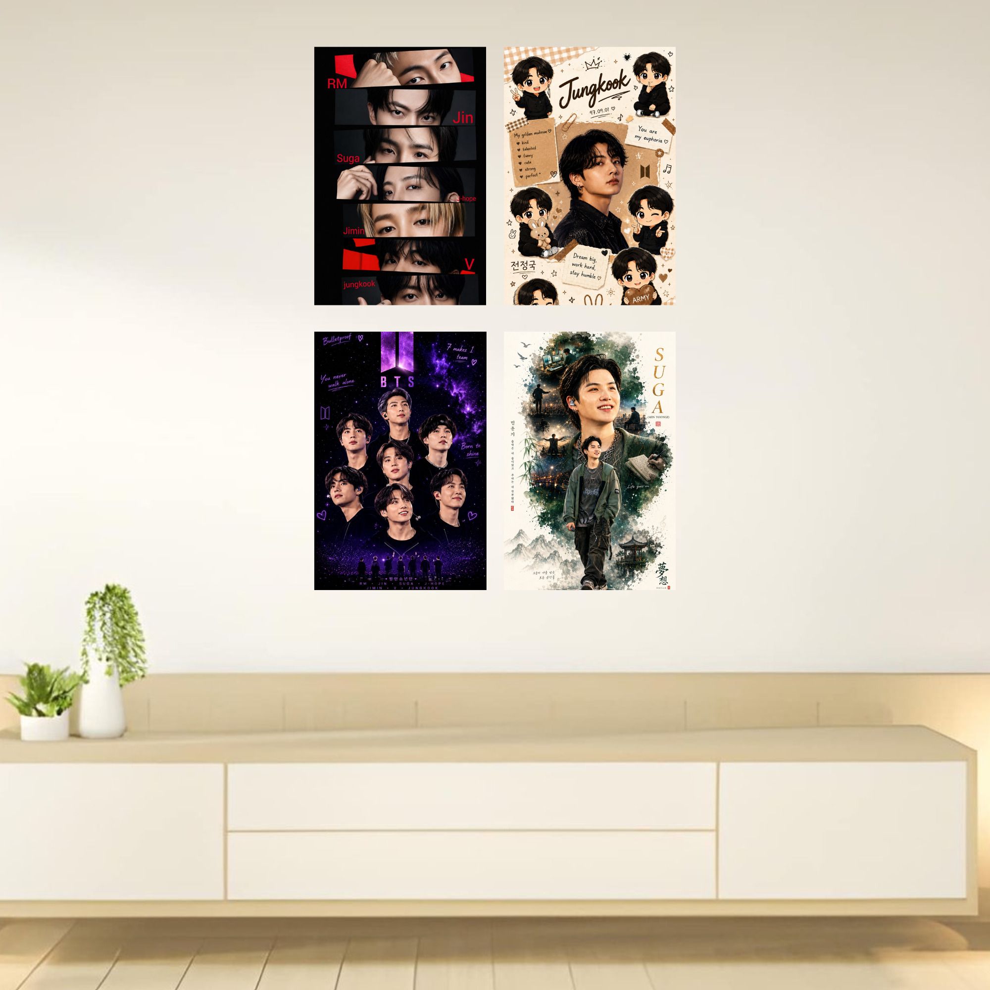 BTS 4 Set Wall Posters for Room Decor, A4 Size (8.4 x 11.8 Inch), 300 GSM Premium Quality Art Print for Bedroom, Living Room & Study Room Paper Print-image-38