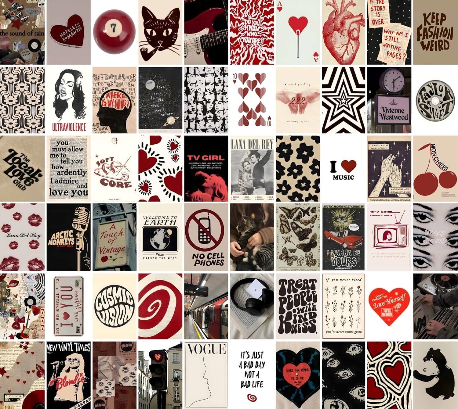 60 pcs Downtown Girl Room Decor, Coquette y2k 2000’s Grunge Posters, TV Girl Lana Del Rey Retro Music Wall Art for Bedroom, Trendy Vintage Funky College Dorm Wall Collage Kit Aesthetic Pictures (Downtown) Fine Art Print-image-23